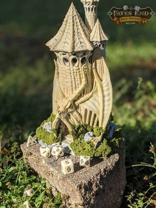 Skeletal Dragon Necromancer Lich 3D Printed Dice Tower-Fate's End Collection-Tabletop RPG Cosplay - Dungeons and Dragon DnD D&D Wargaming. - Black / Yes- Include Random Dice Set