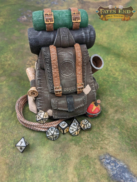 Ranger Back Pack 3D Printed Dice Tower - Fate's End Collection | Dice Tray | D20 Dice Vault - Adventure Time! - Black / Yes- Include Random Dice Set
