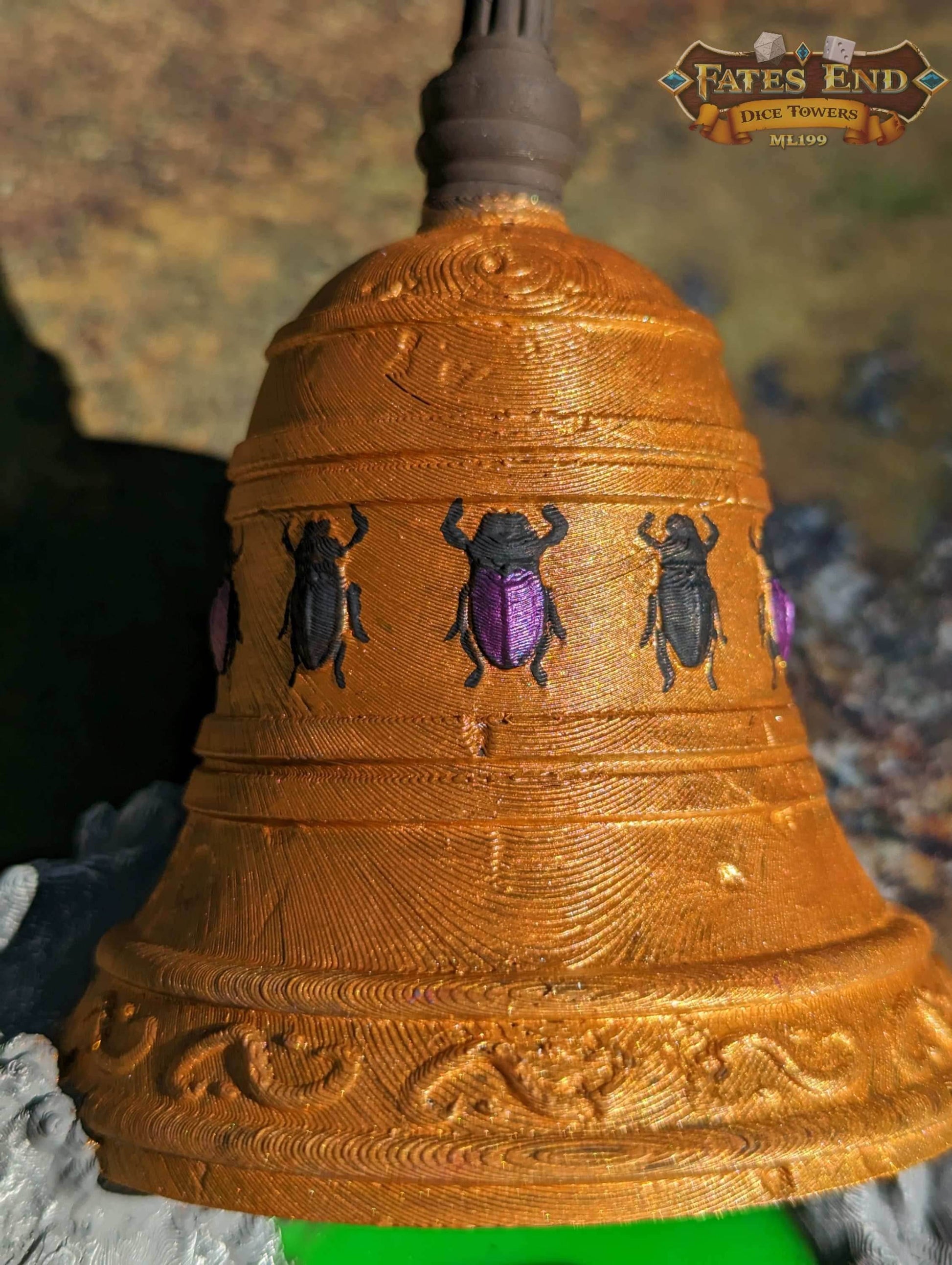 Bell of Bugs Dice Tower - Fate's End Collection - Summon Nature's Melodies and Mysteries with Every Ring. - Black / Yes- Include Random Dice Set