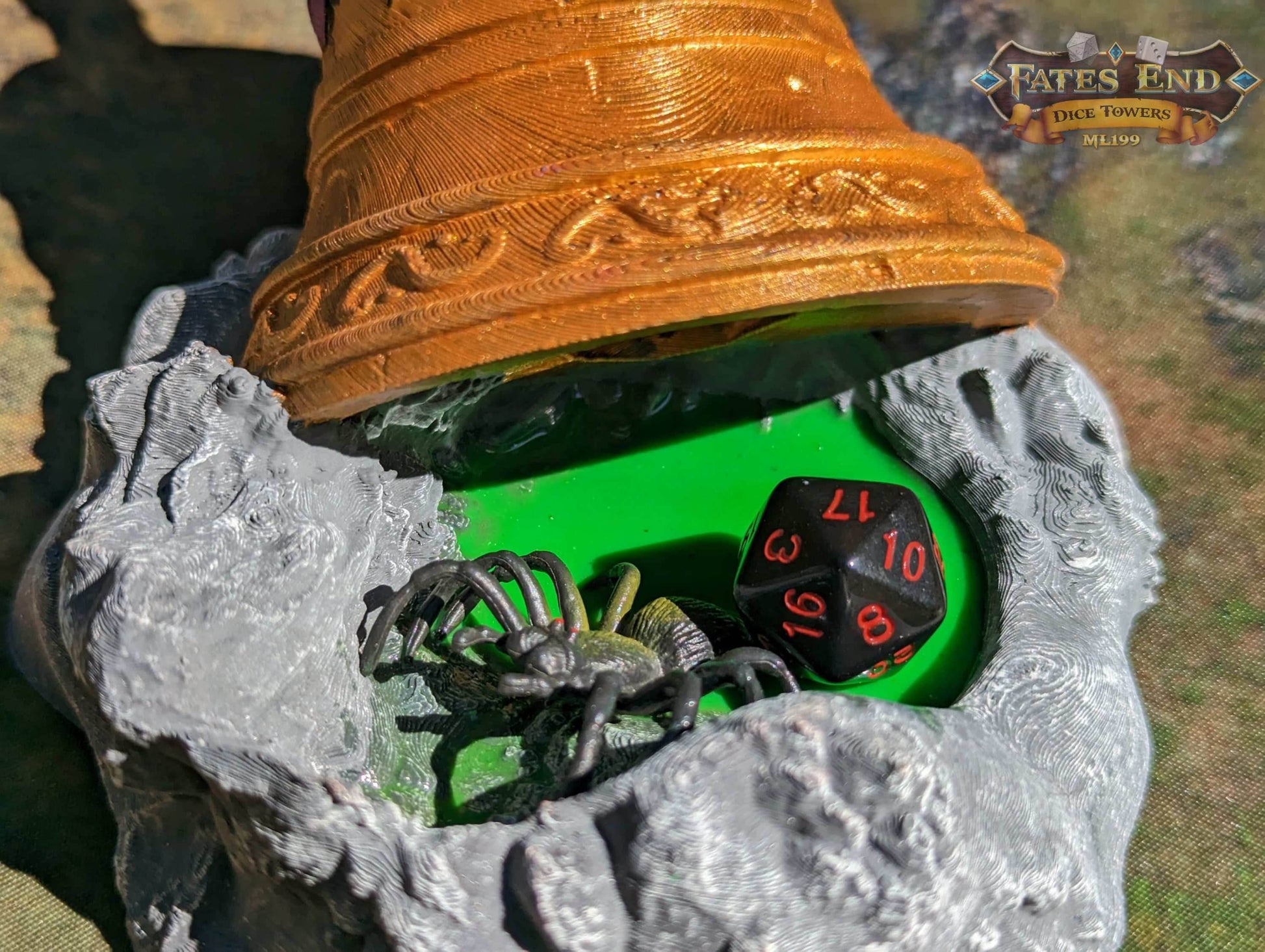 Bell of Bugs Dice Tower - Fate's End Collection - Summon Nature's Melodies and Mysteries with Every Ring. - Black / Yes- Include Random Dice Set