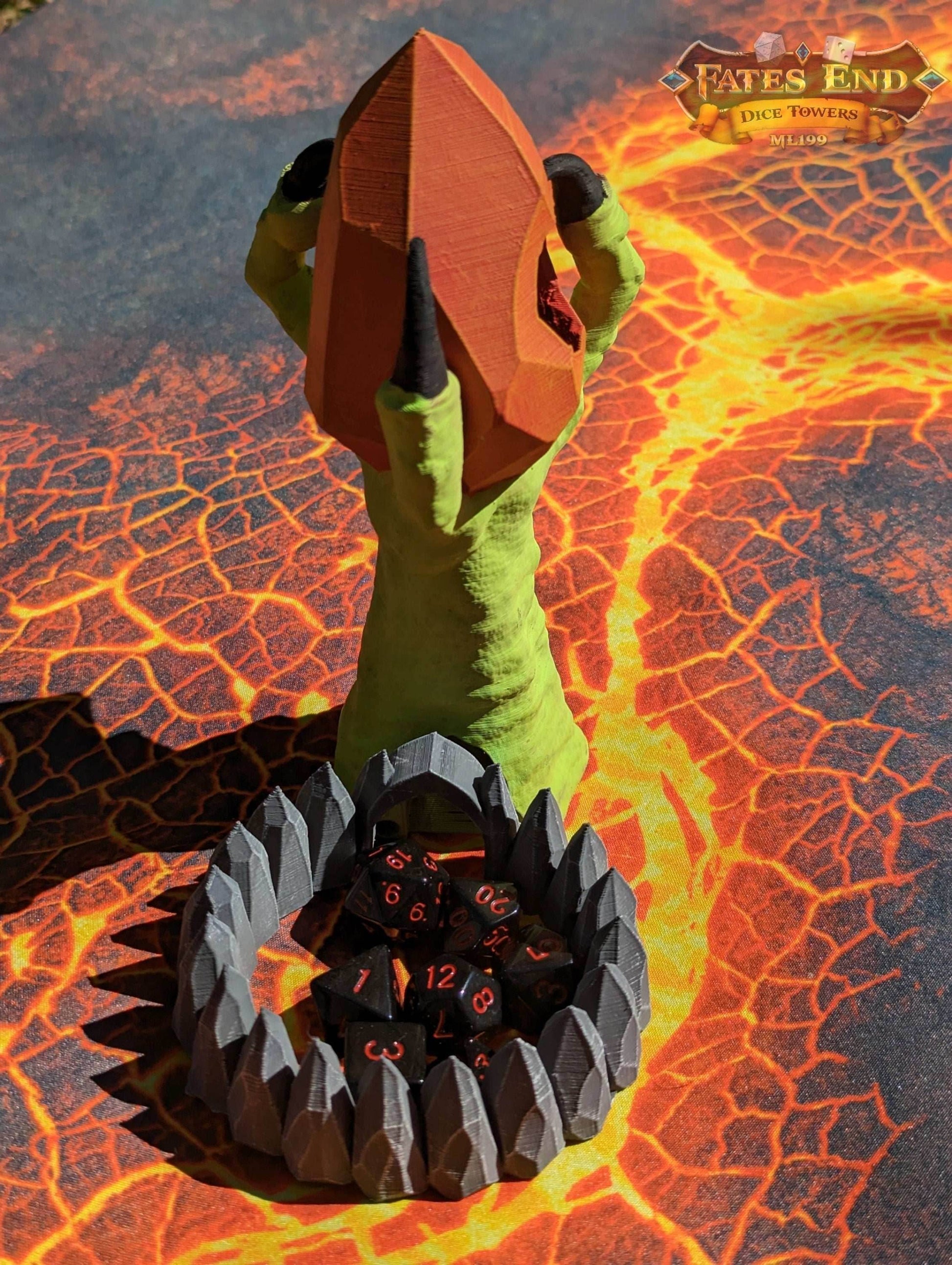 Claw of Fate 3D Printed Dice Tower- Fate's End Collection - Grasp Your Destiny with the Ferocity of Legends! - Black / Yes- Include Random Dice Set