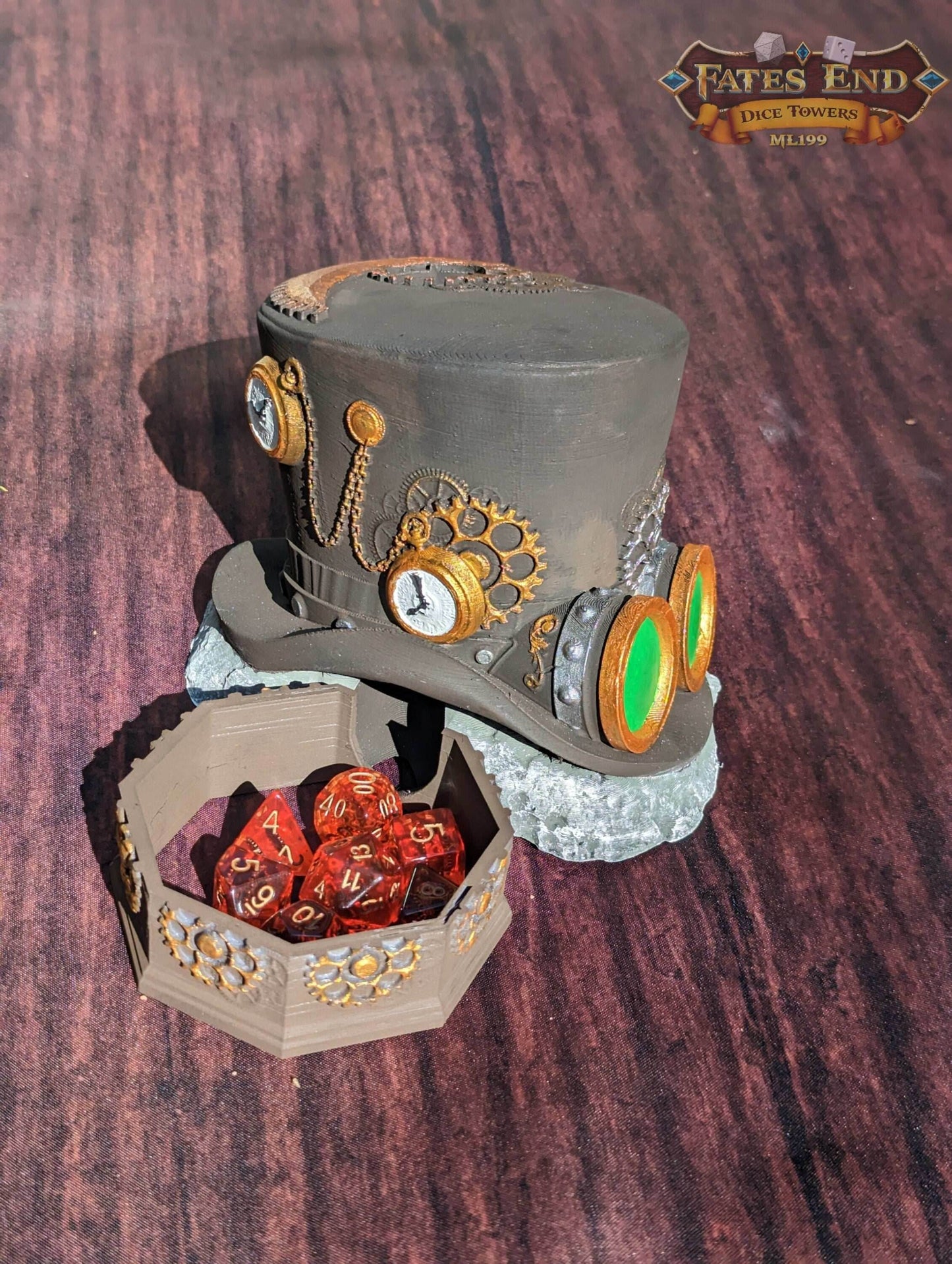 Steampunk Clock Hat 3D Printed Dice Tower - Fate's End Collection - Tabletop RPG Cosplay - Embrace the Elegance of the Victorian Era - Black / Yes- Include Random Dice Set