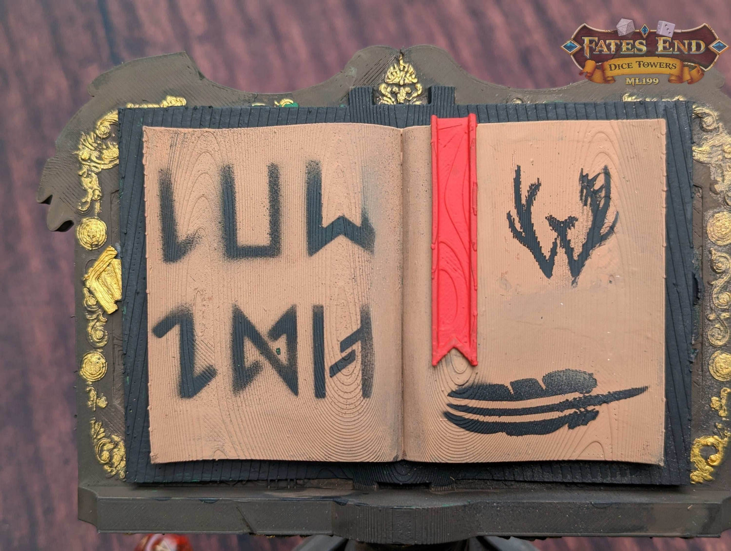 Magic Spell Book Tome 3D Printed Dice Tower - Fate's End Furhaven Collection - Unlock the Arcane Secrets of the Magic Tome! - Black / Yes- Include Random Dice Set