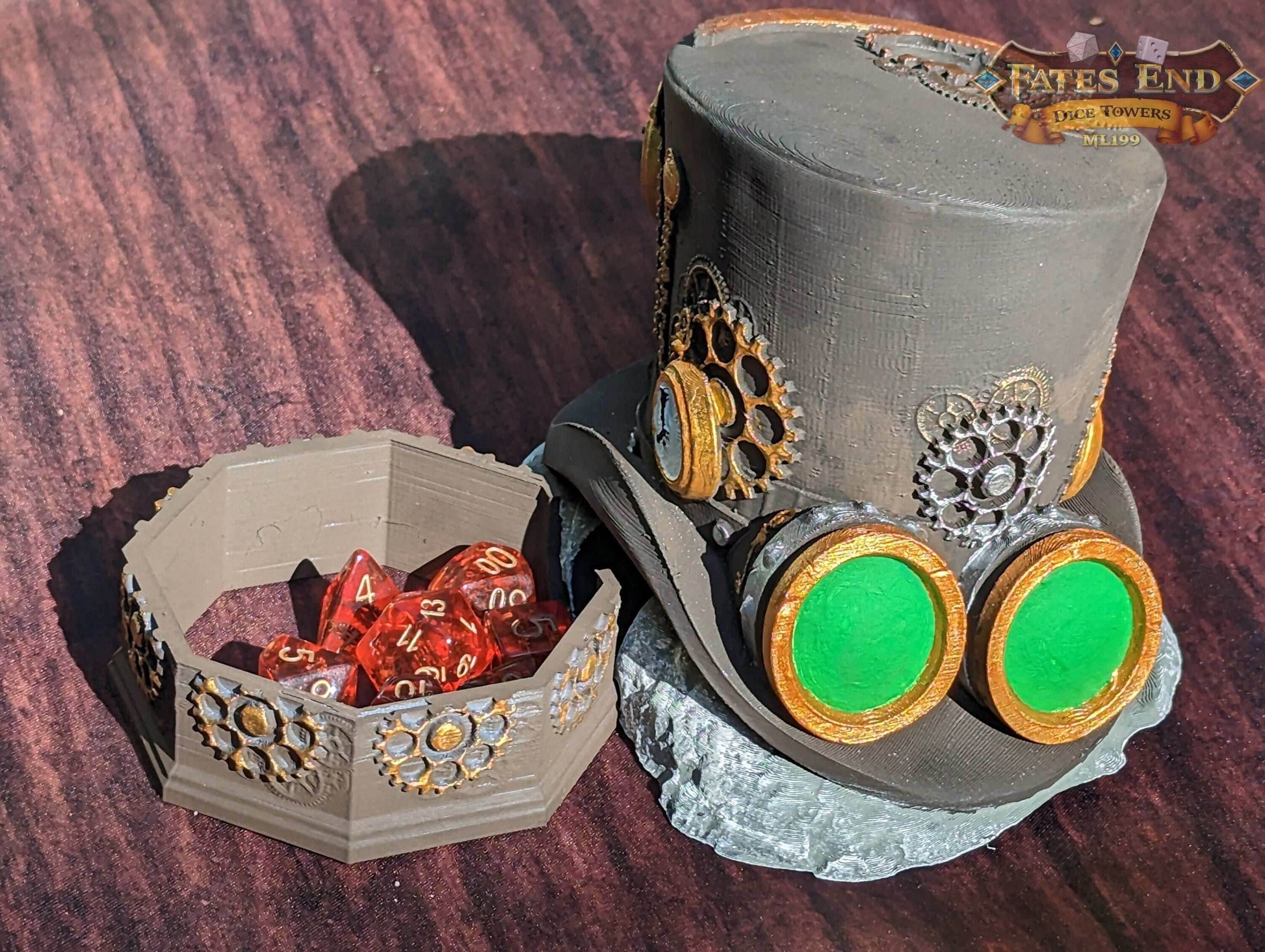 Steampunk Clock Hat 3D Printed Dice Tower - Fate's End Collection - Tabletop RPG Cosplay - Embrace the Elegance of the Victorian Era - Black / Yes- Include Random Dice Set