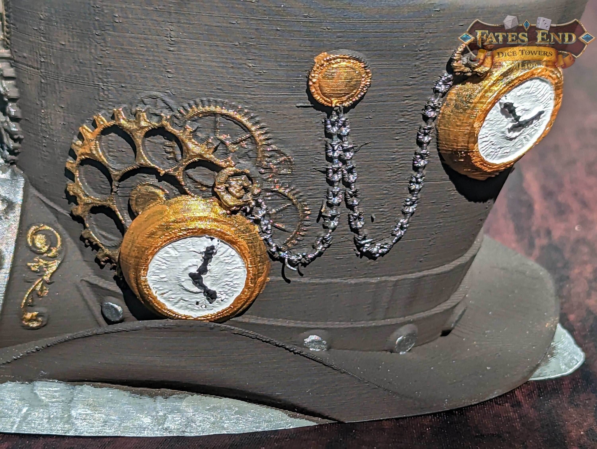 Steampunk Clock Hat 3D Printed Dice Tower - Fate's End Collection - Tabletop RPG Cosplay - Embrace the Elegance of the Victorian Era - Black / Yes- Include Random Dice Set