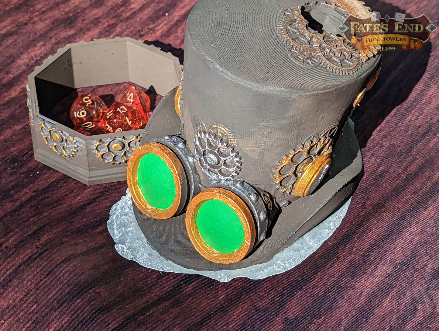 Steampunk Clock Hat 3D Printed Dice Tower - Fate's End Collection - Tabletop RPG Cosplay - Embrace the Elegance of the Victorian Era - Black / Yes- Include Random Dice Set