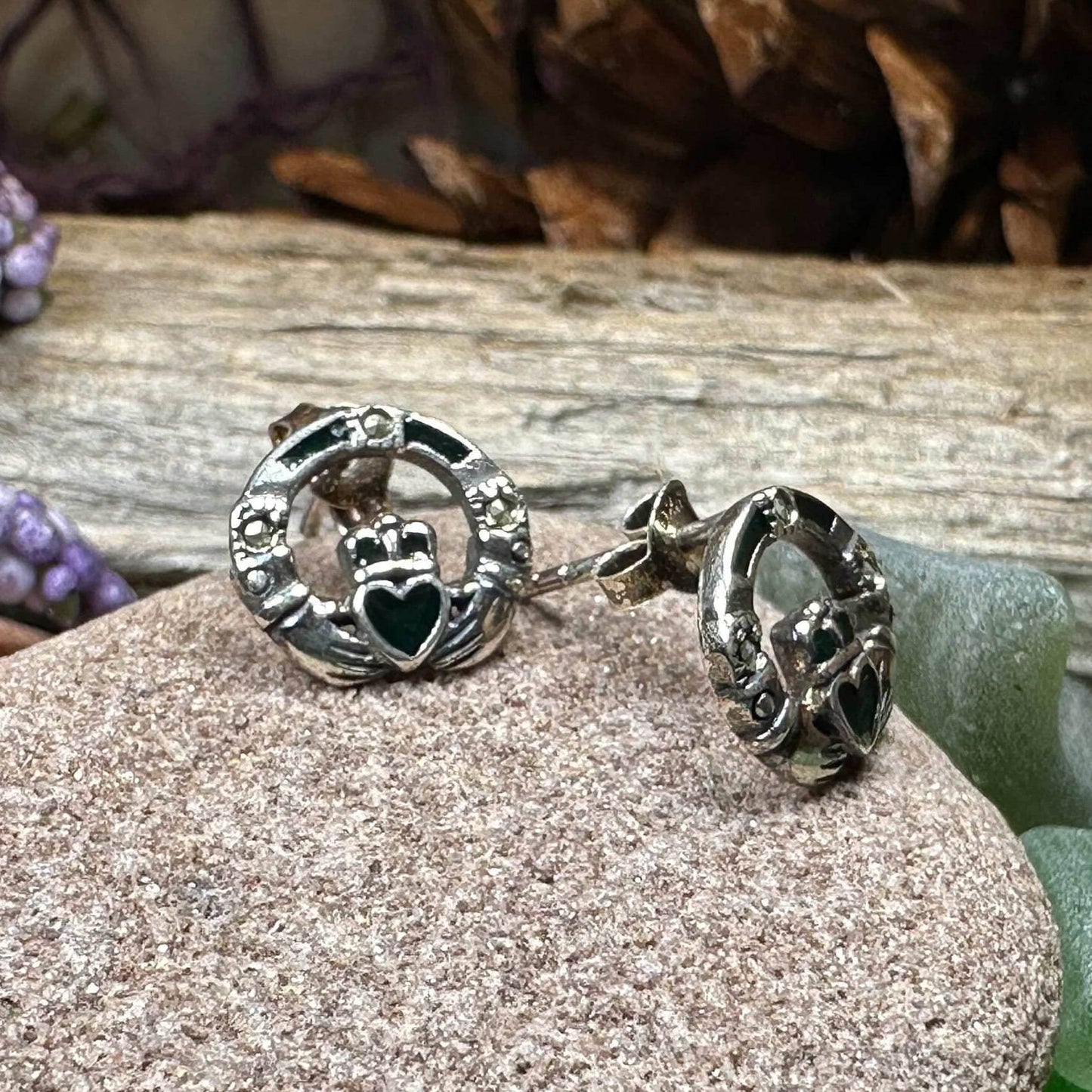 Irish Claddagh Stud Earrings - 