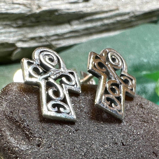 Iona Celtic Cross Post Earrings - 