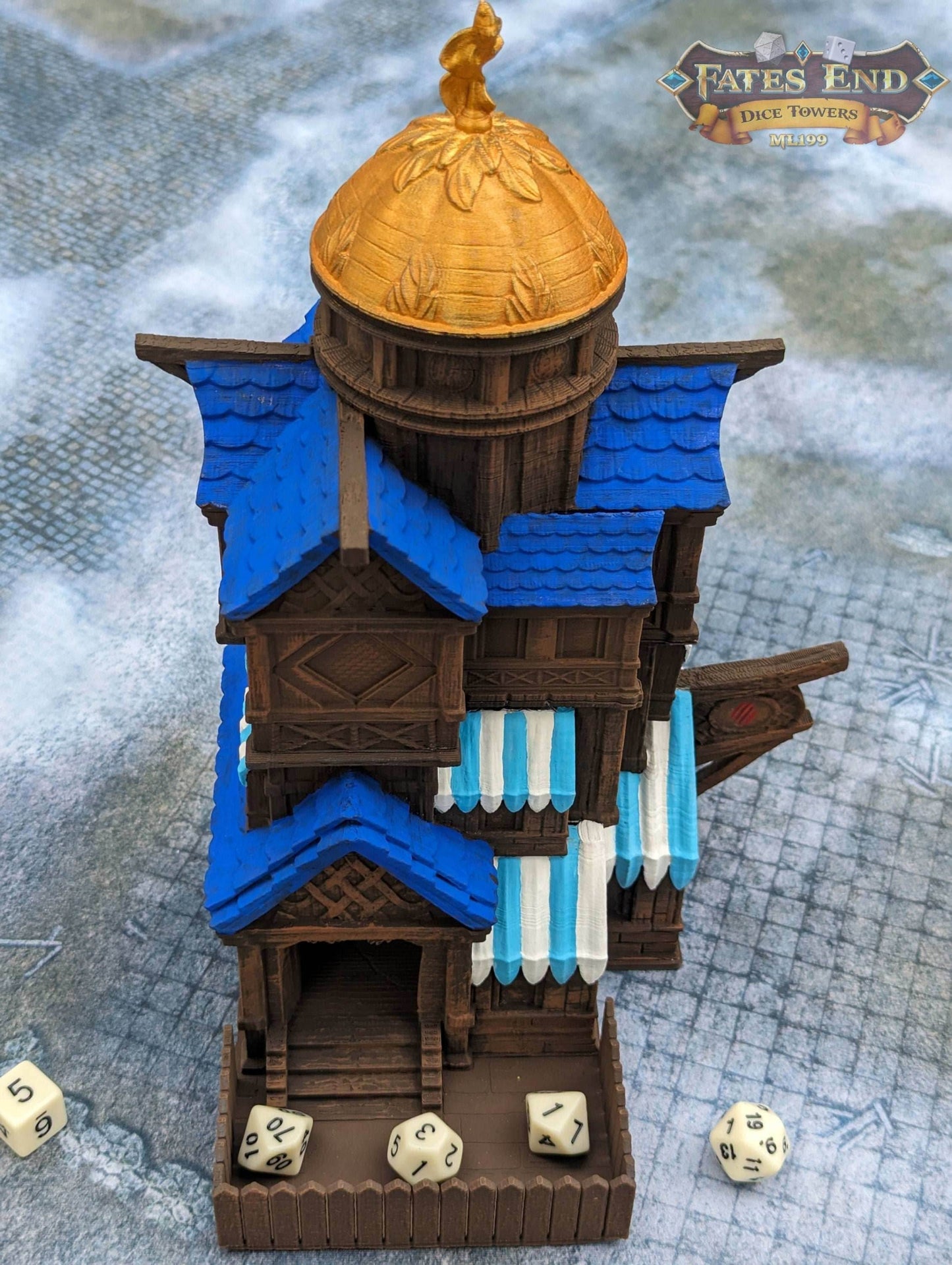 Catfolk-Tabaxi 3D Printed Dice Tower - Fate's End Collection - Pounce on Destiny with Feline Grace and Mystery. - Black / Yes- Include Random Dice Set