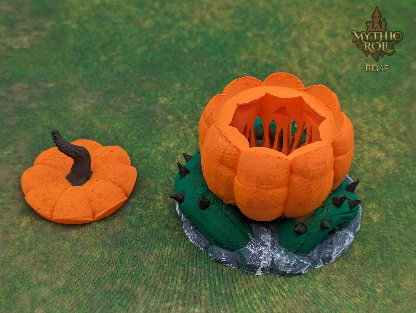 Pumpkin Jack O' Lantern 3D Printed Dice Jail - Mythic Roll Collection by Unchained Games - Guard Your Dice with Spooky Delight! - Black / Yes- Include Random Dice Set