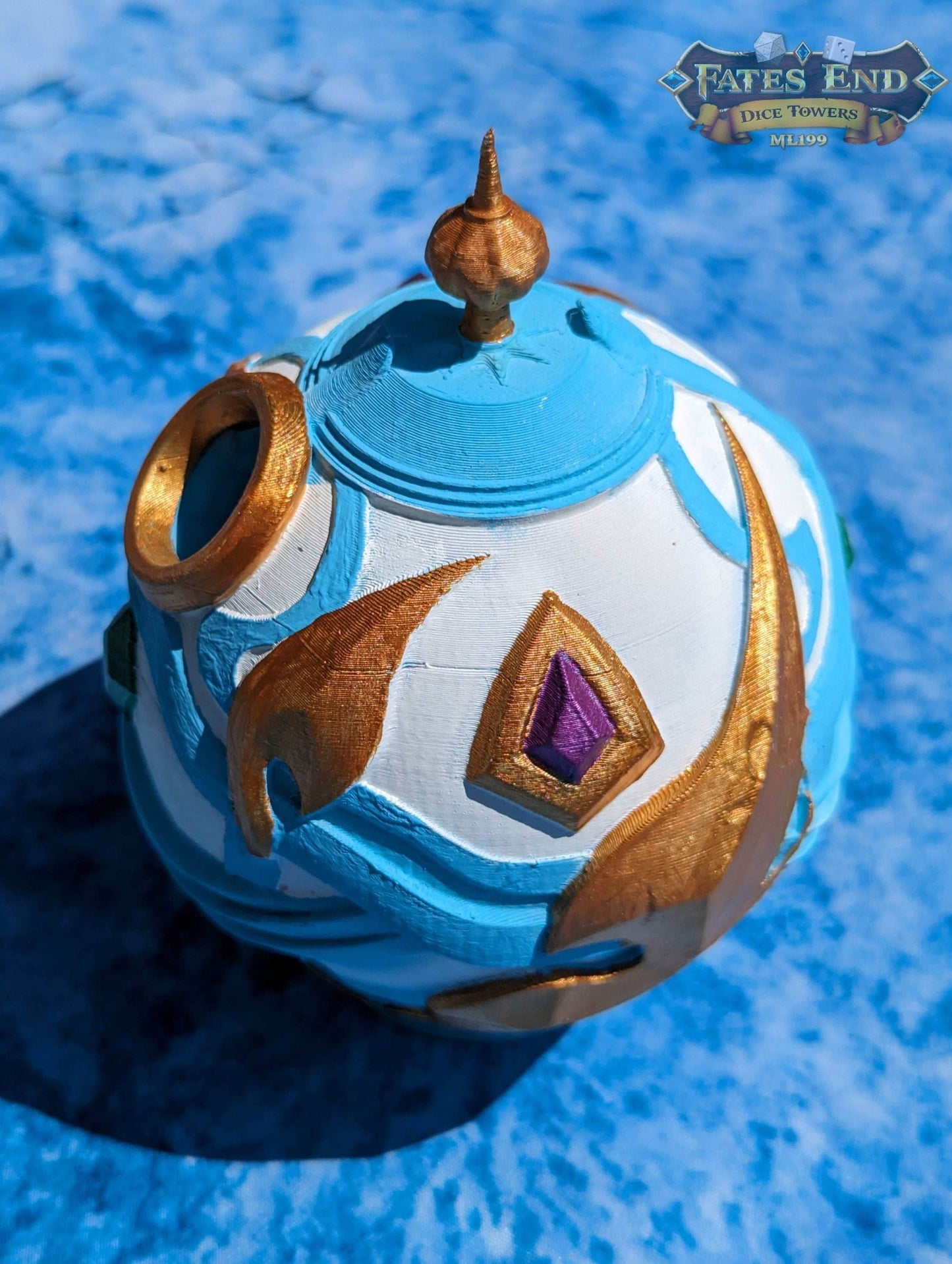 Monk's Spirit Orb 3D Printed Dice Tower- Fate's End Furhaven Collection - Embrace tranquility! - Black / Yes- Include Random Dice Set