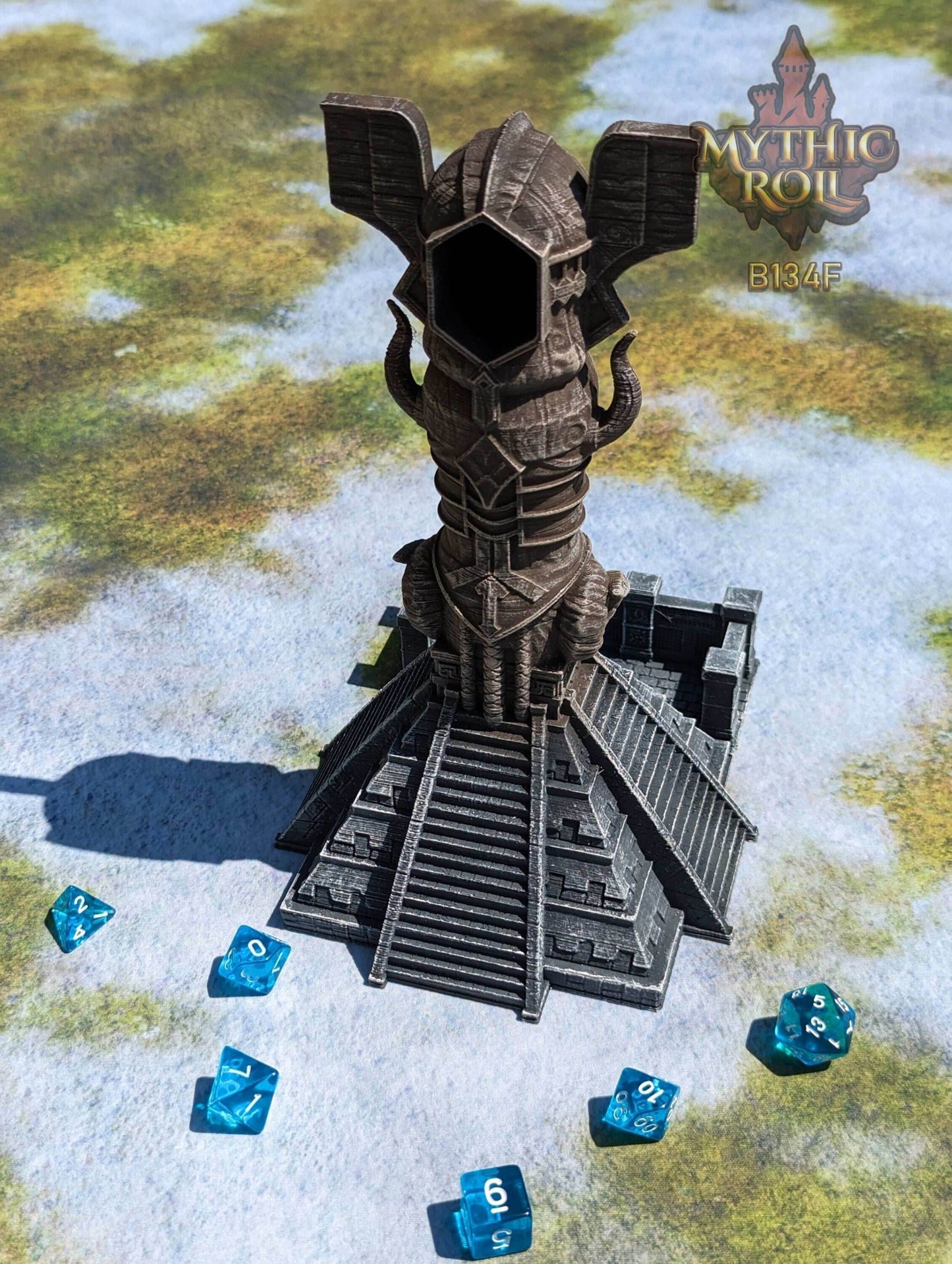 Viking 3D Printed Dice Tower - Mythic Roll Collection by Unchained Games - Channel your might in each roll! - Black / Yes- Include Random Dice Set