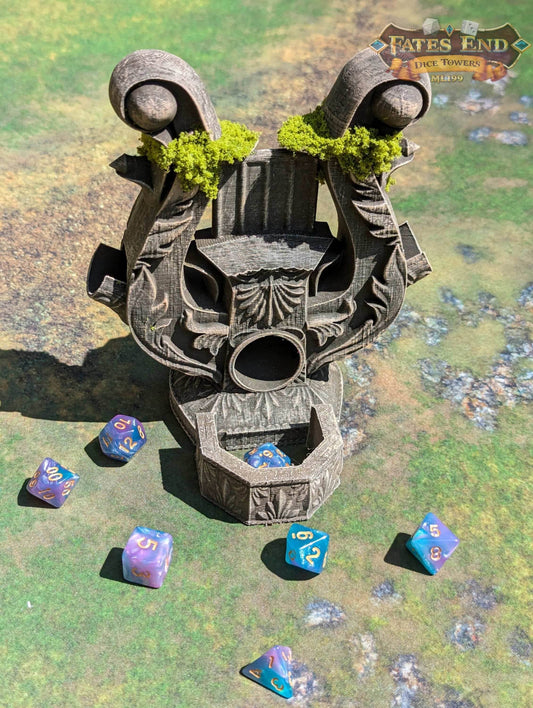Bard's Lyre Dice Tower - Fate's End Collection - Echoes of Epic Tales with Every Dice Serenade. - Black / Yes- Include Random Dice Set