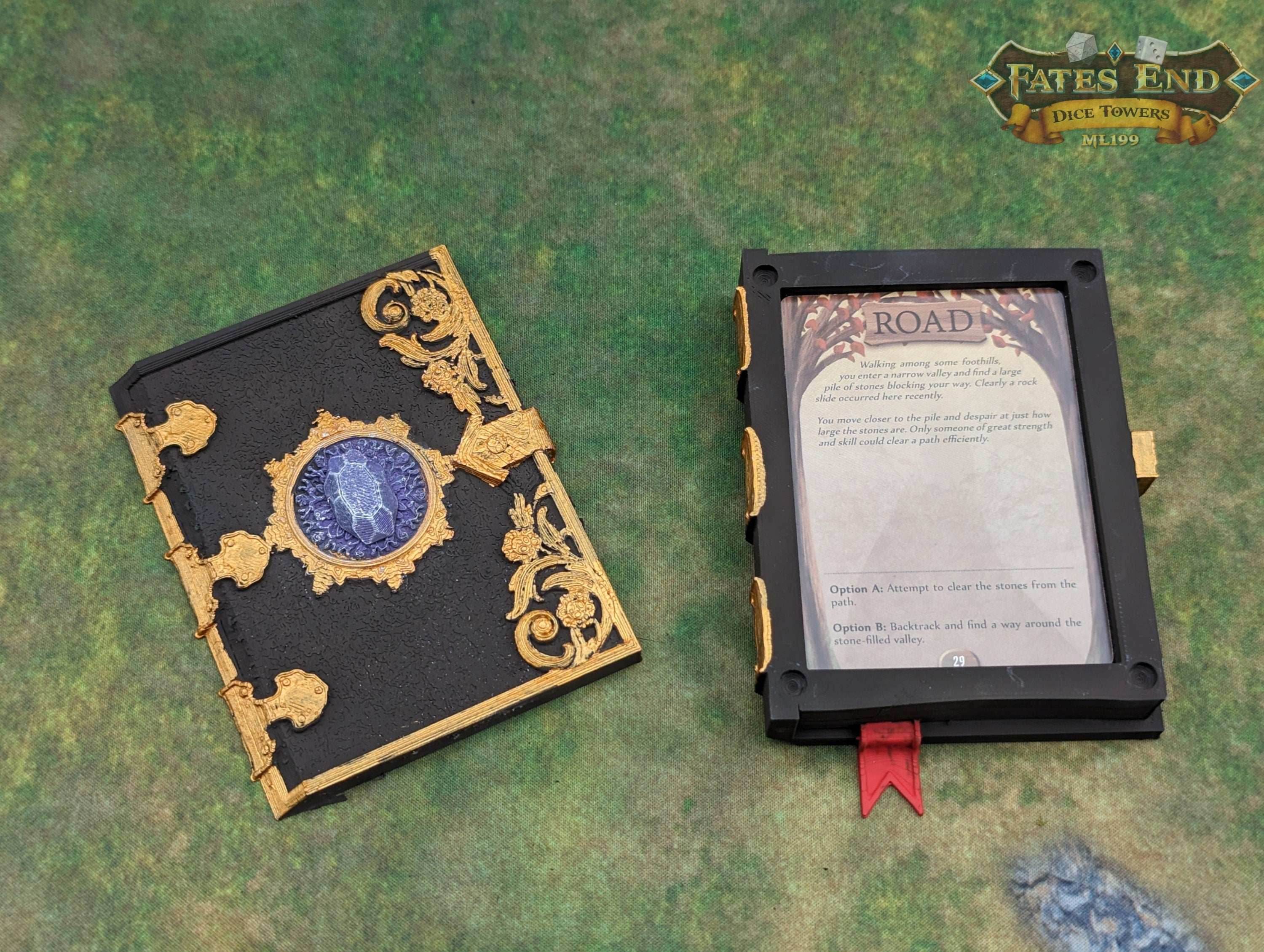 Magic Tome 3D Printed Deck Holder and Card Storage | RPG Dice Vault | D20 Box | Player Gift - Embracing Magic! - Black / Yes- Include Random Dice Set