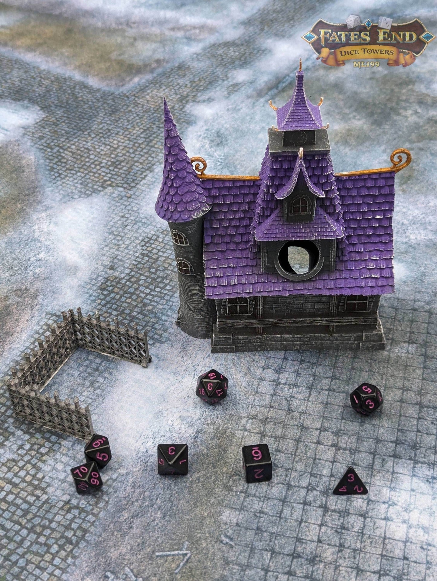 Orphanage Schoolhouse 3D Printed Dice Tower - Fate's End Furhaven Collection - Journey Back to a Time of Old Tales and Whispered Legends! - Black / Yes- Include Random Dice Set