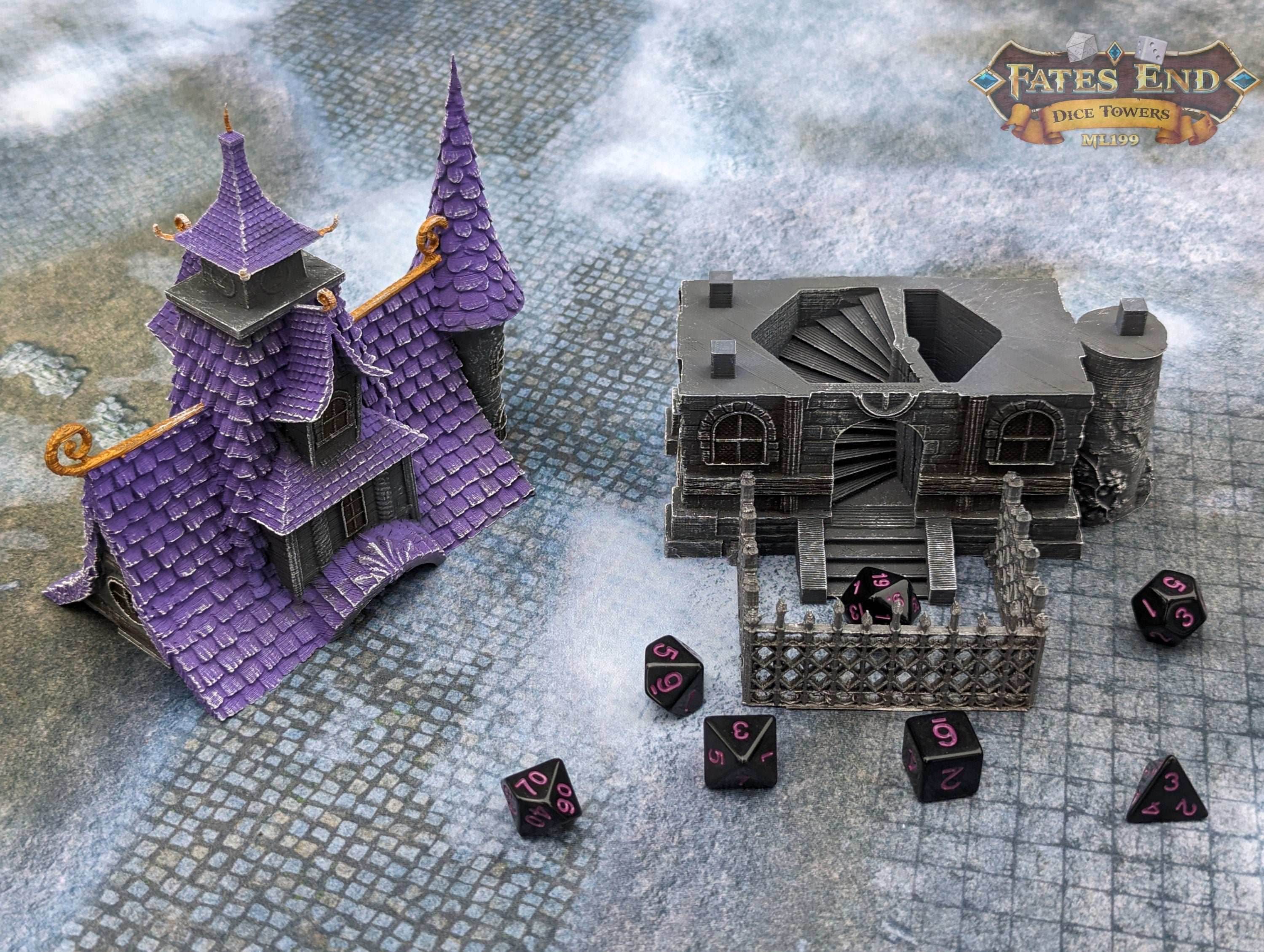Orphanage Schoolhouse 3D Printed Dice Tower - Fate's End Furhaven Collection - Journey Back to a Time of Old Tales and Whispered Legends! - Black / Yes- Include Random Dice Set