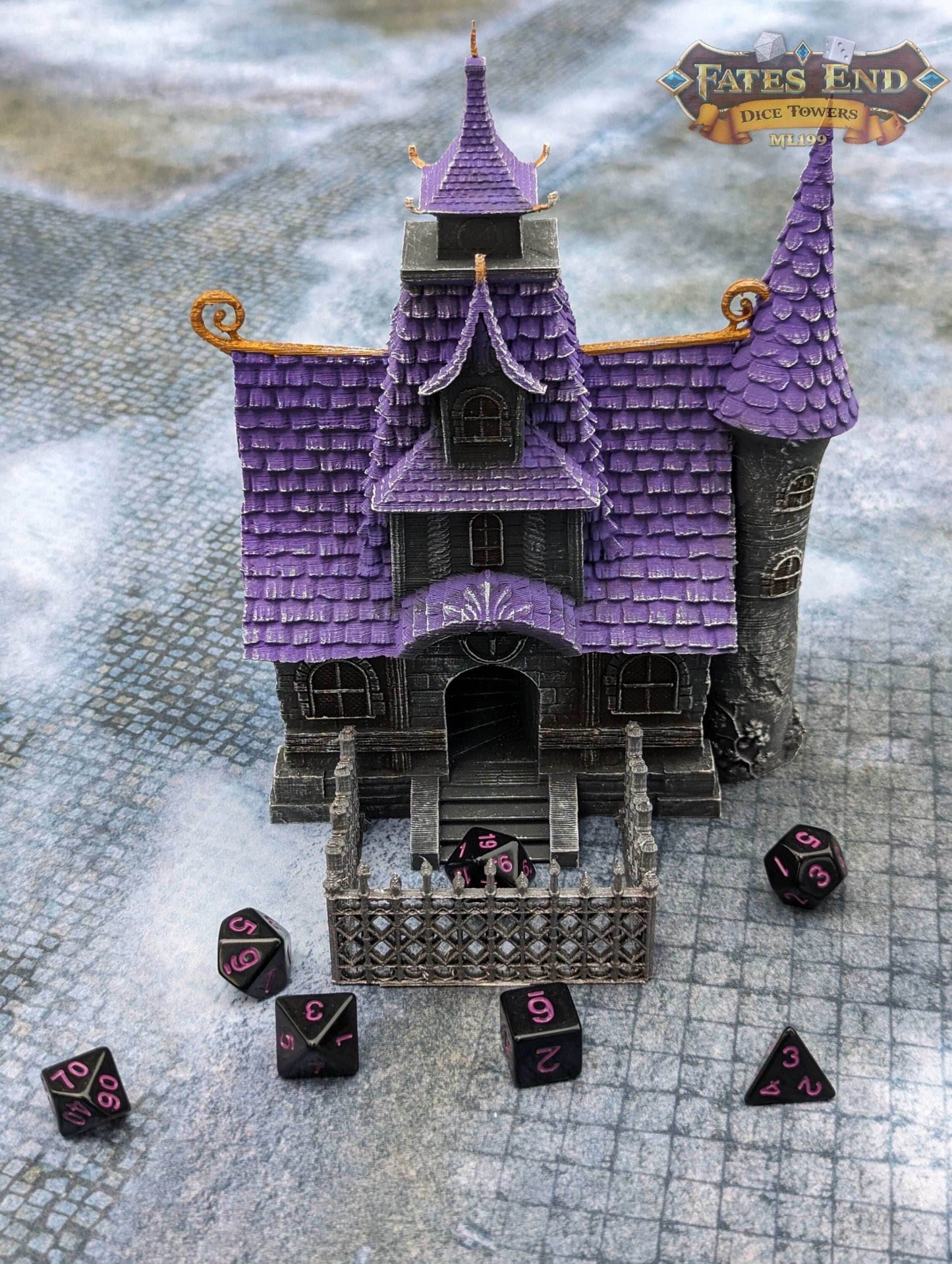 Orphanage Schoolhouse 3D Printed Dice Tower - Fate's End Furhaven Collection - Journey Back to a Time of Old Tales and Whispered Legends! - Black / Yes- Include Random Dice Set