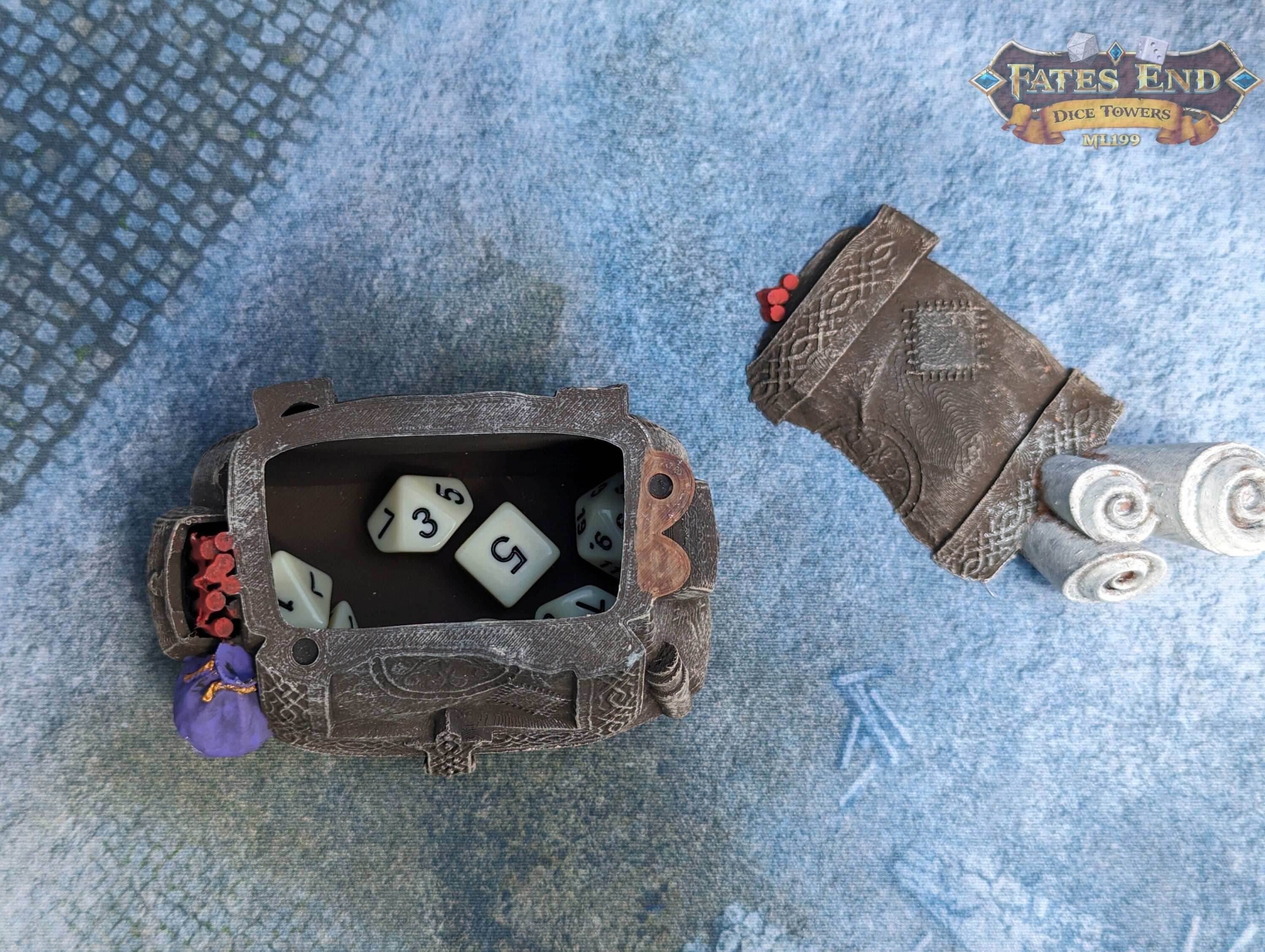 Rogue Pack 3D Printed Dice Jail | RPG Dice Vault | D20 Box | Player Gift - Fate's End Collection - Keep your mischievous dice in check! - Black / Yes- Include Random Dice Set