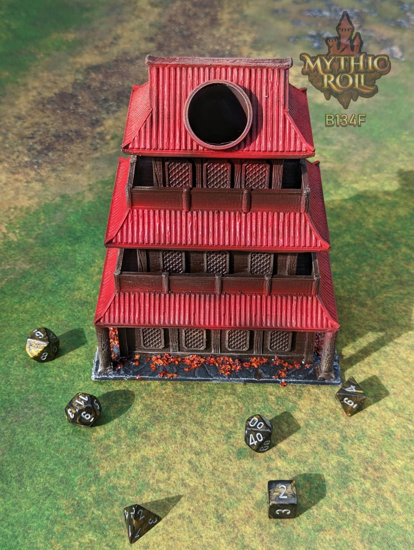 Shizuka Samurai Dice Tower - Mythic Roll by Unchained Games - Restore Honor in your journey! - Black / Yes- Include Random Dice Set