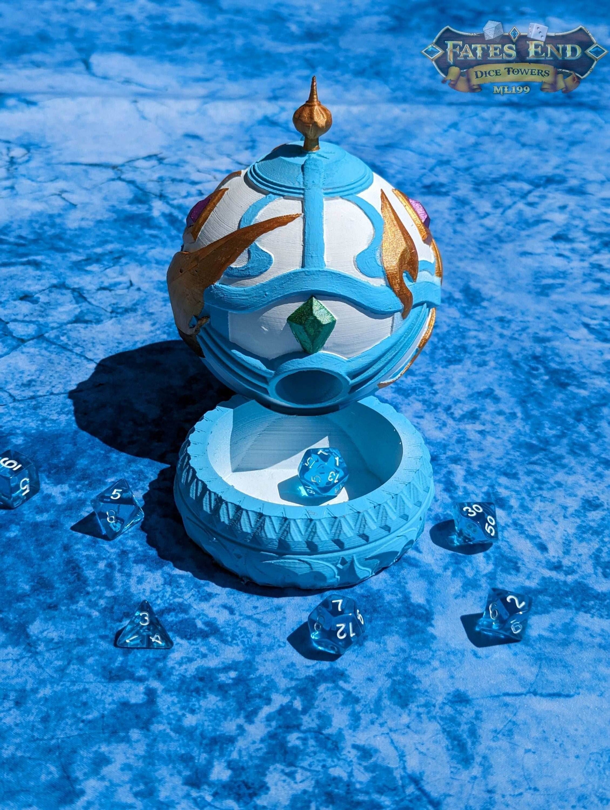 Monk's Spirit Orb 3D Printed Dice Tower- Fate's End Furhaven Collection - Embrace tranquility! - Black / Yes- Include Random Dice Set
