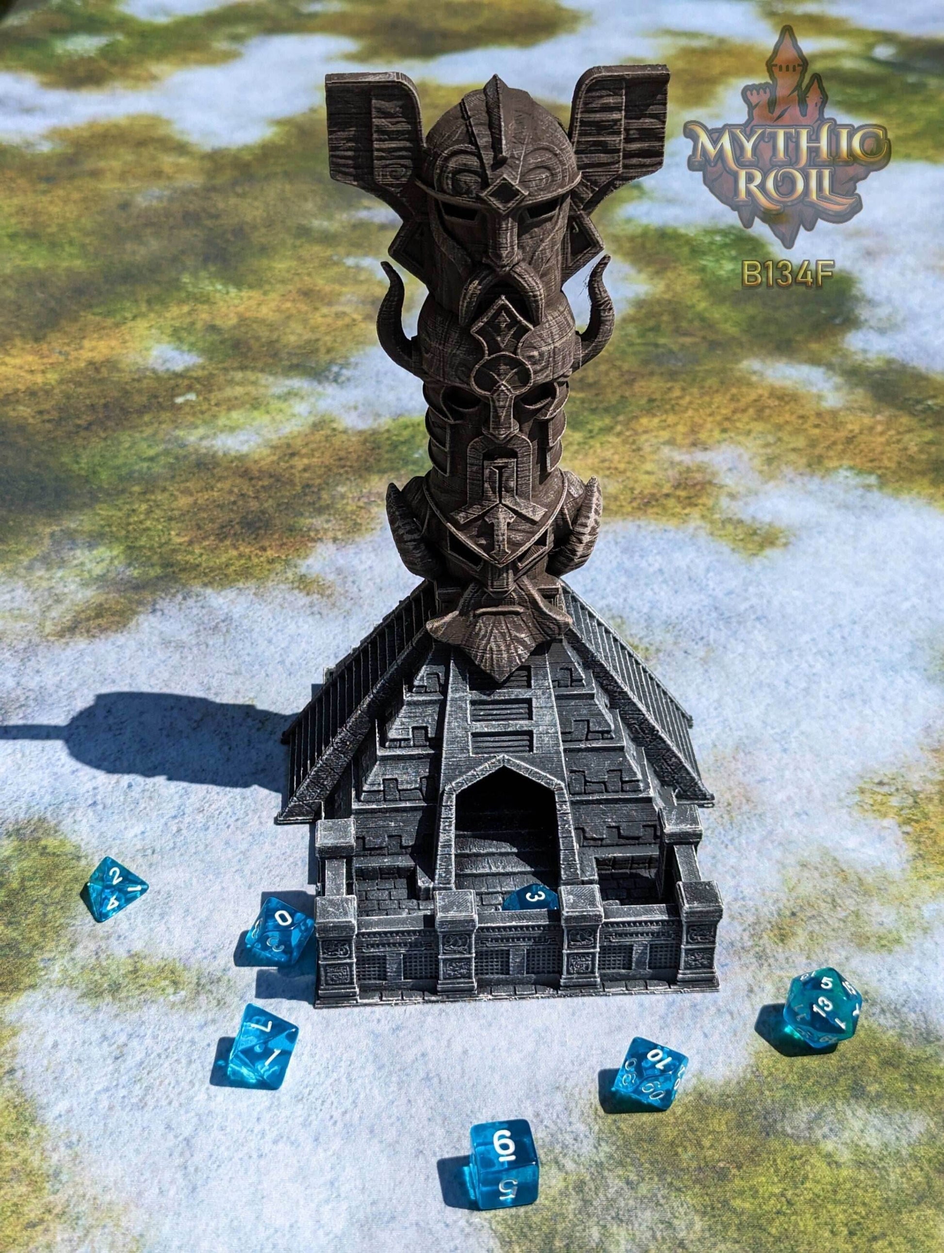 Viking 3D Printed Dice Tower - Mythic Roll Collection by Unchained Games - Channel your might in each roll! - Black / Yes- Include Random Dice Set