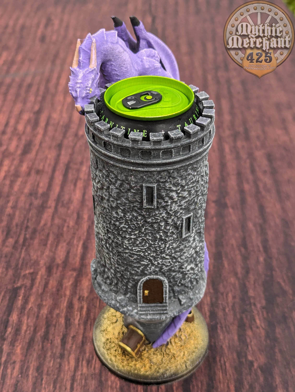 Dungeon Master 3D Printed Koozie- Dragon Can Holder- Mythic Mugs by Ars Moriendi 3D- Unleash Your Inner Game Master! - Black / Threaded with Lid