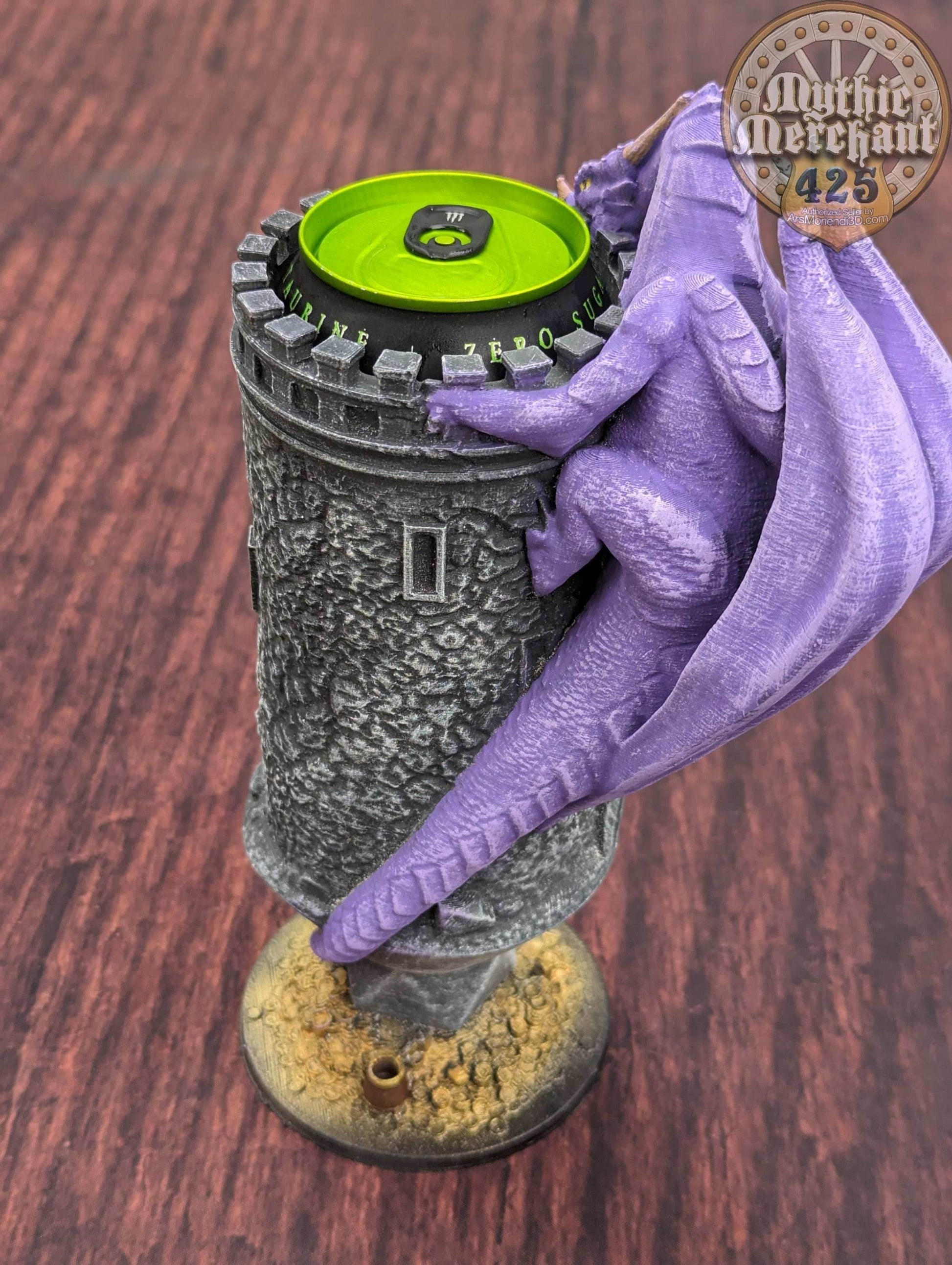 Dungeon Master 3D Printed Koozie- Dragon Can Holder- Mythic Mugs by Ars Moriendi 3D- Unleash Your Inner Game Master! - Black / Threaded with Lid