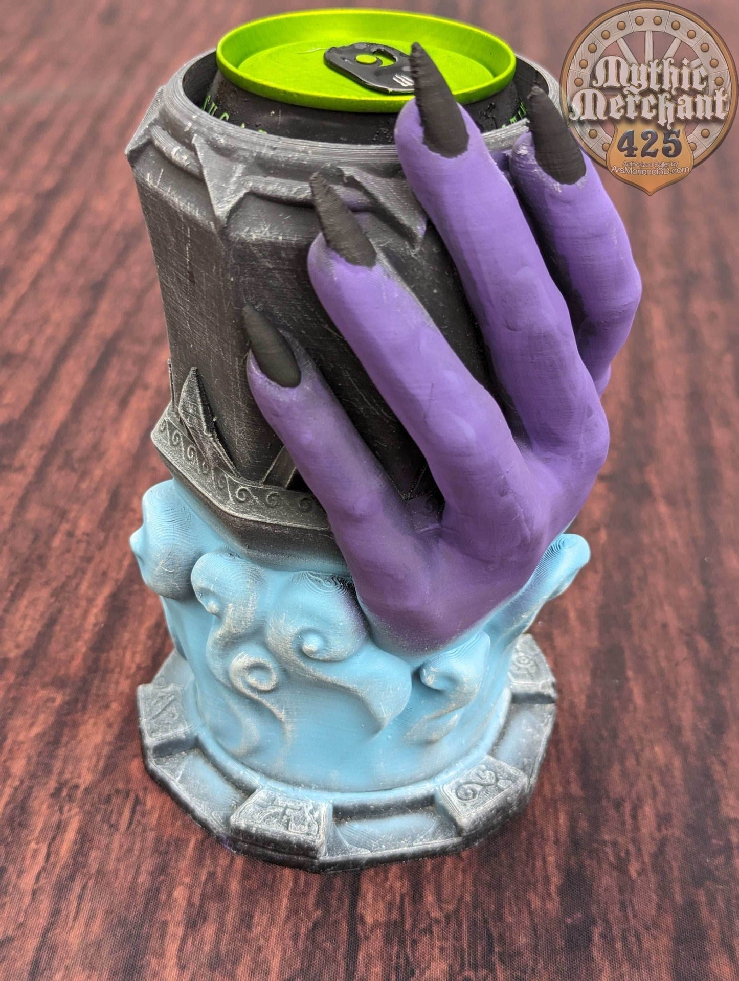 Sorcerer 3D Printed Can Holder- Mythic Mugs Collection by Ars Moriendi 3D- Harness Mystic Powers! - Black / Threaded with Lid