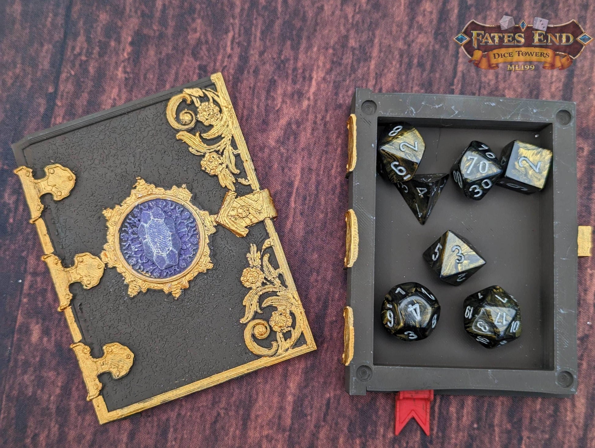 Magic Tome 3D Printed Deck Holder and Card Storage | RPG Dice Vault | D20 Box | Player Gift - Embracing Magic! - Black / Yes- Include Random Dice Set
