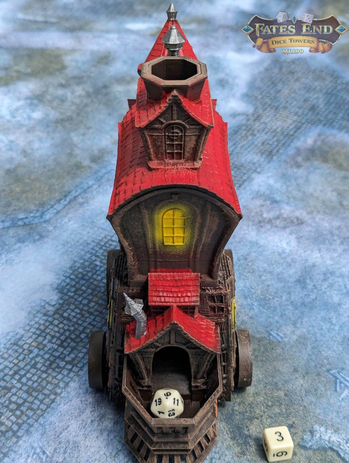Merchant's Moving Castle Caravan 3D Printed Dice Tower - Fate's End Collection - Storage and Style! - Black / Yes- Include Random Dice Set