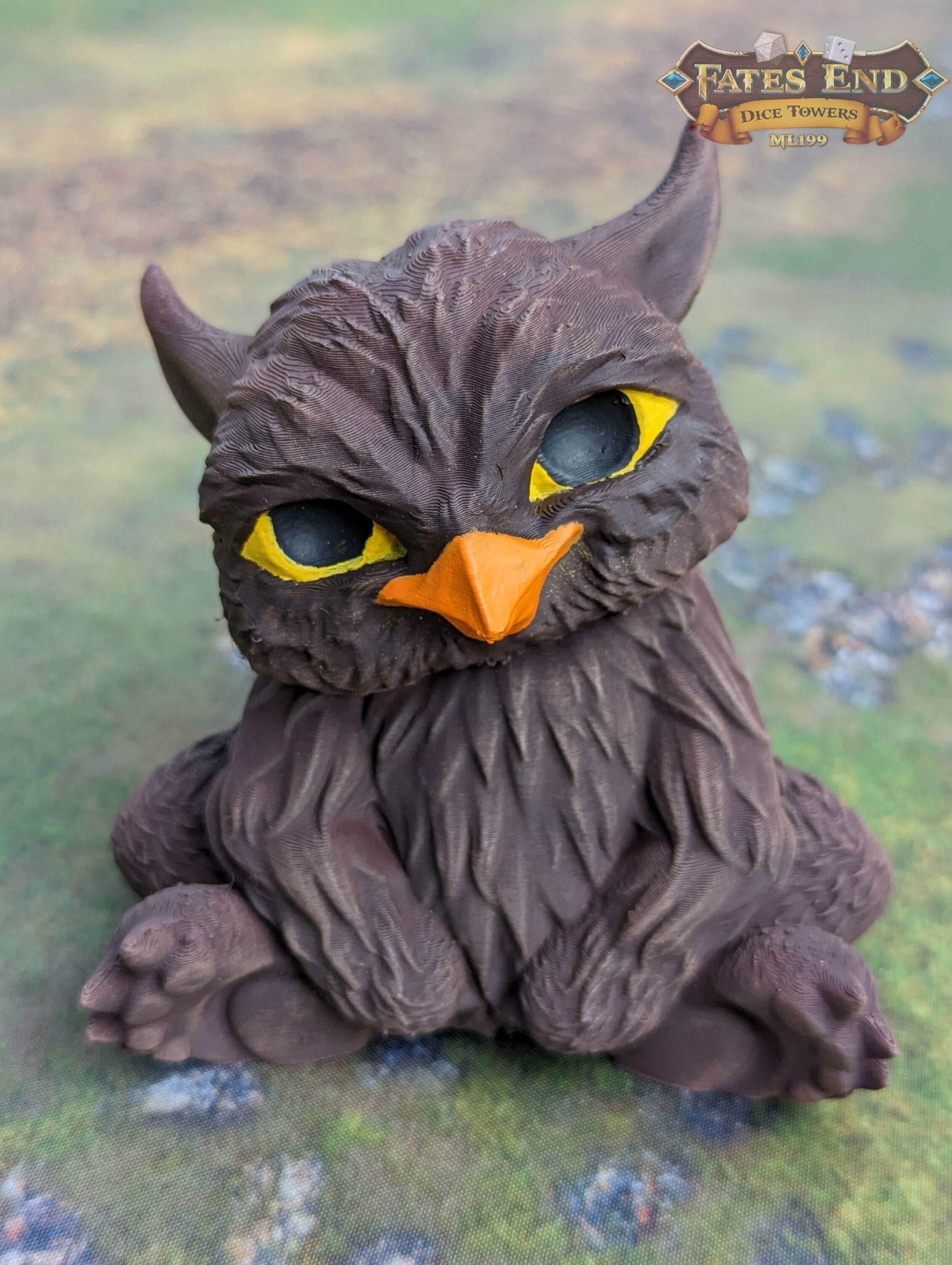 Owlbear Cub 3D Printed Dice Jail | RPG Dice Vault | D20 Storage Box | Wargaming - Player Gift - Nurture Your Dice with the Owlbear Cub! - Black / Yes- Include Random Dice Set