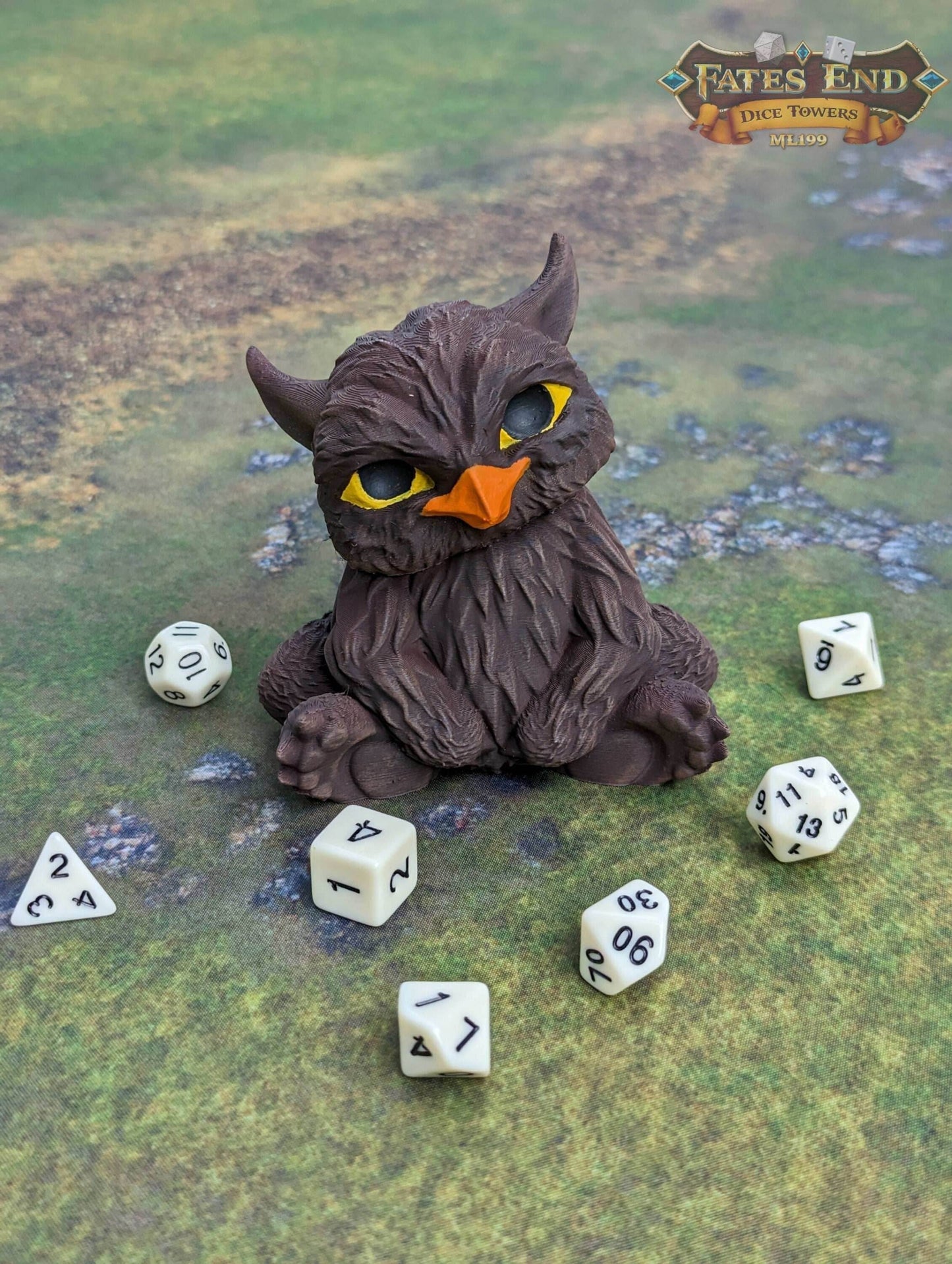 Owlbear Cub 3D Printed Dice Jail | RPG Dice Vault | D20 Storage Box | Wargaming - Player Gift - Nurture Your Dice with the Owlbear Cub! - Black / Yes- Include Random Dice Set