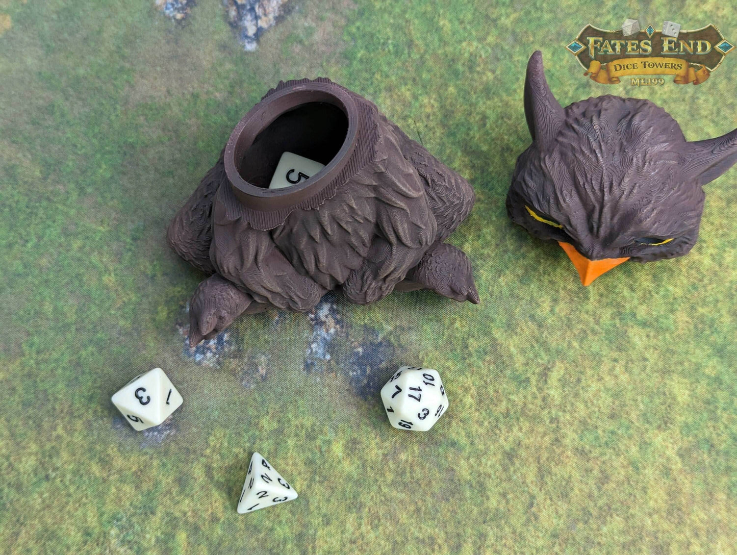 Owlbear Cub 3D Printed Dice Jail | RPG Dice Vault | D20 Storage Box | Wargaming - Player Gift - Nurture Your Dice with the Owlbear Cub! - Black / Yes- Include Random Dice Set