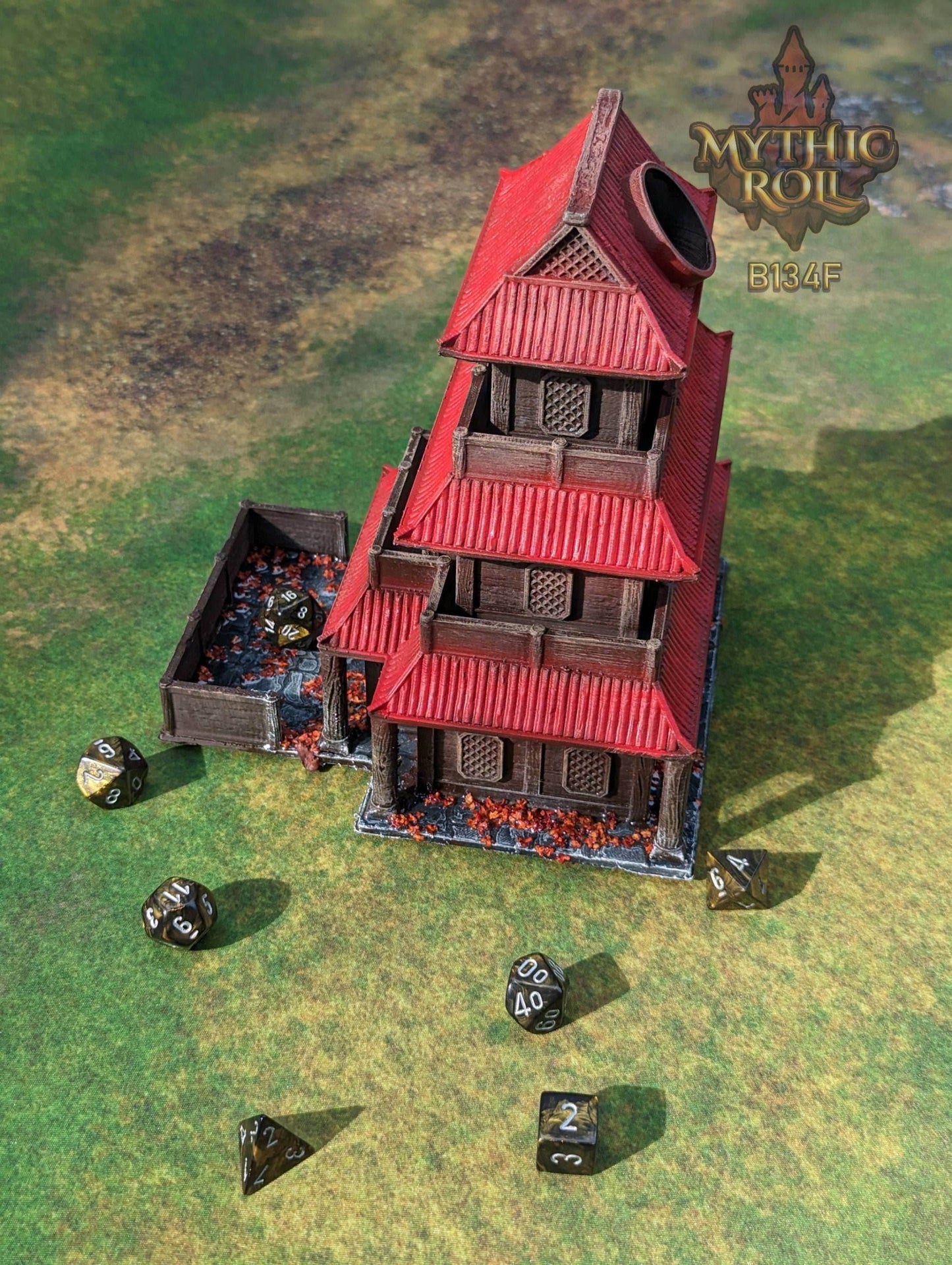 Shizuka Samurai Dice Tower - Mythic Roll by Unchained Games - Restore Honor in your journey! - Black / Yes- Include Random Dice Set