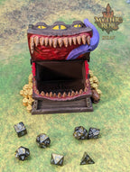 Mimic 3D Printed Dice Jail | RPG Dice Vault | D20 Storage Box | Player Gift - Beware the Mimic Dice Jail: Where Chance and Mystery Converge! - Black / Yes- Include Random Dice Set