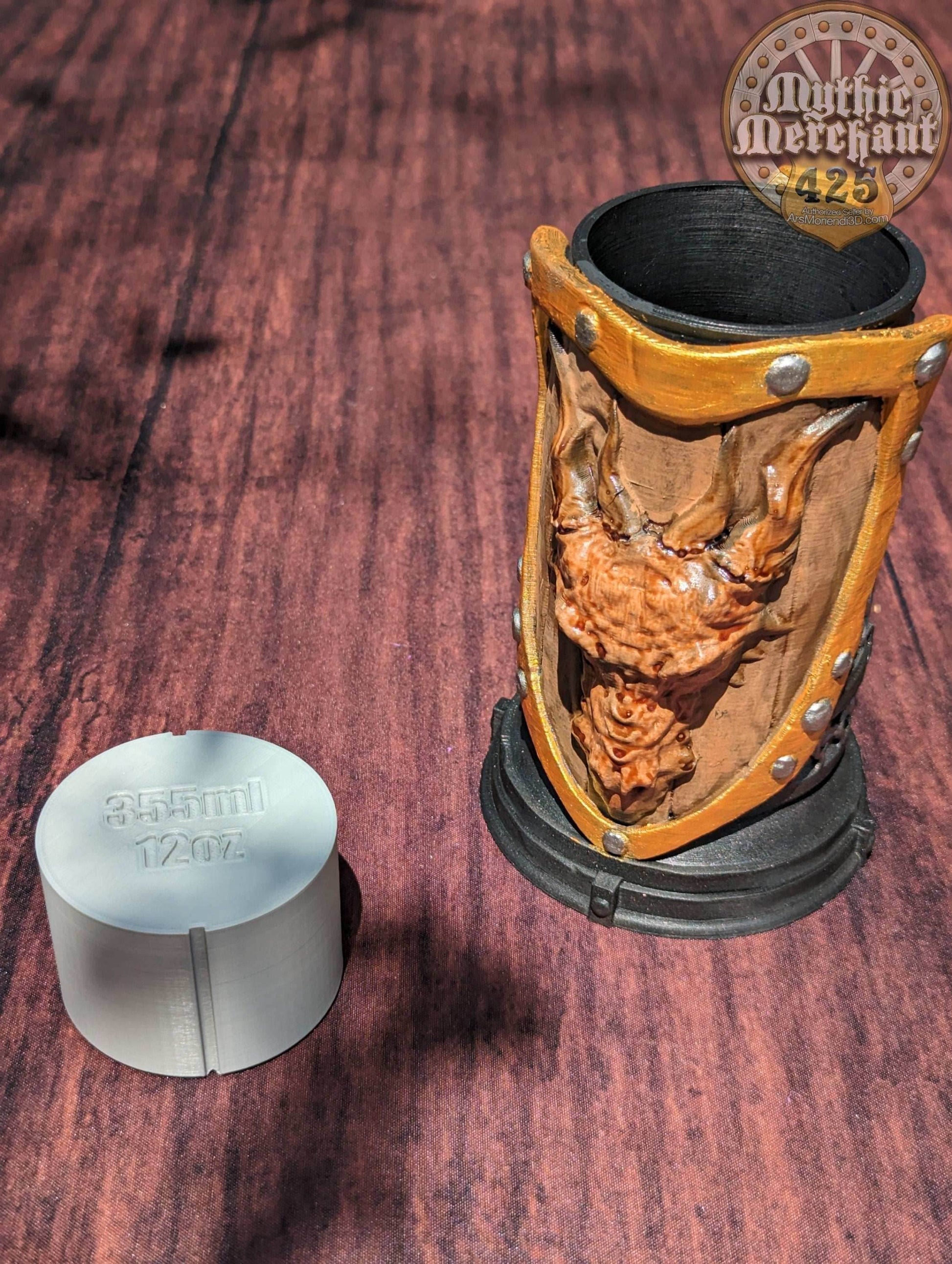 Fighter Class 3D Printed Dice Vault | Drink Koozie | Mug Stein | Tabletop RPG Gaming Fantasy Cosplay - Dungeons and Dragon DnD D&D Wargaming - Black / Non Threaded-No Lid