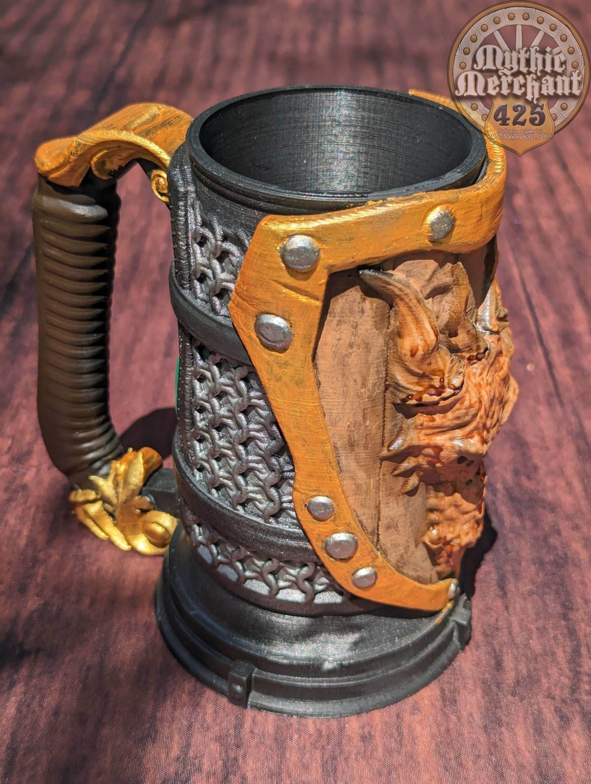 Fighter Class 3D Printed Dice Vault | Drink Koozie | Mug Stein | Tabletop RPG Gaming Fantasy Cosplay - Dungeons and Dragon DnD D&D Wargaming - Black / Non Threaded-No Lid