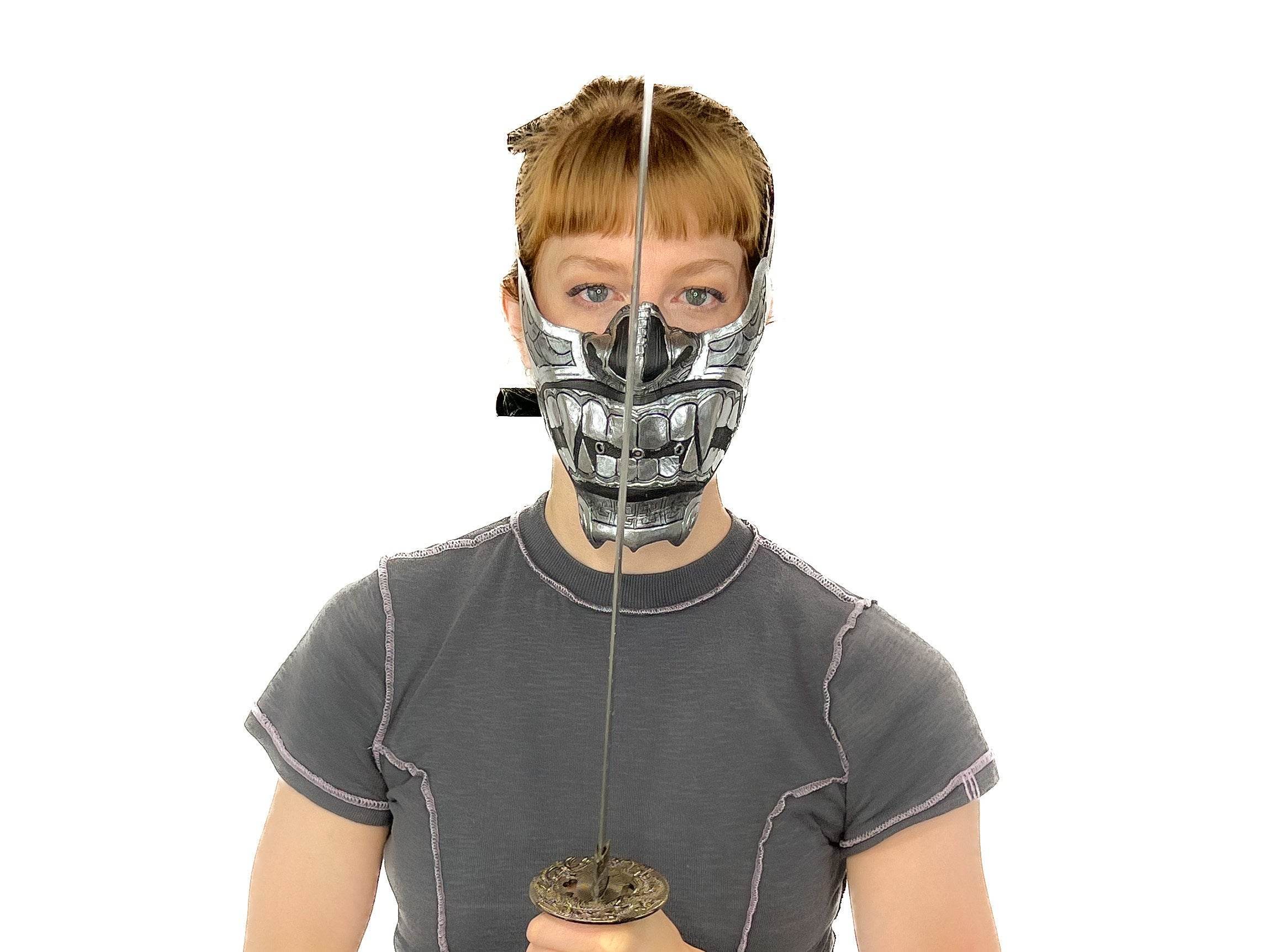Silver Samurai Handmade Genuine Leather Riding Mask - 