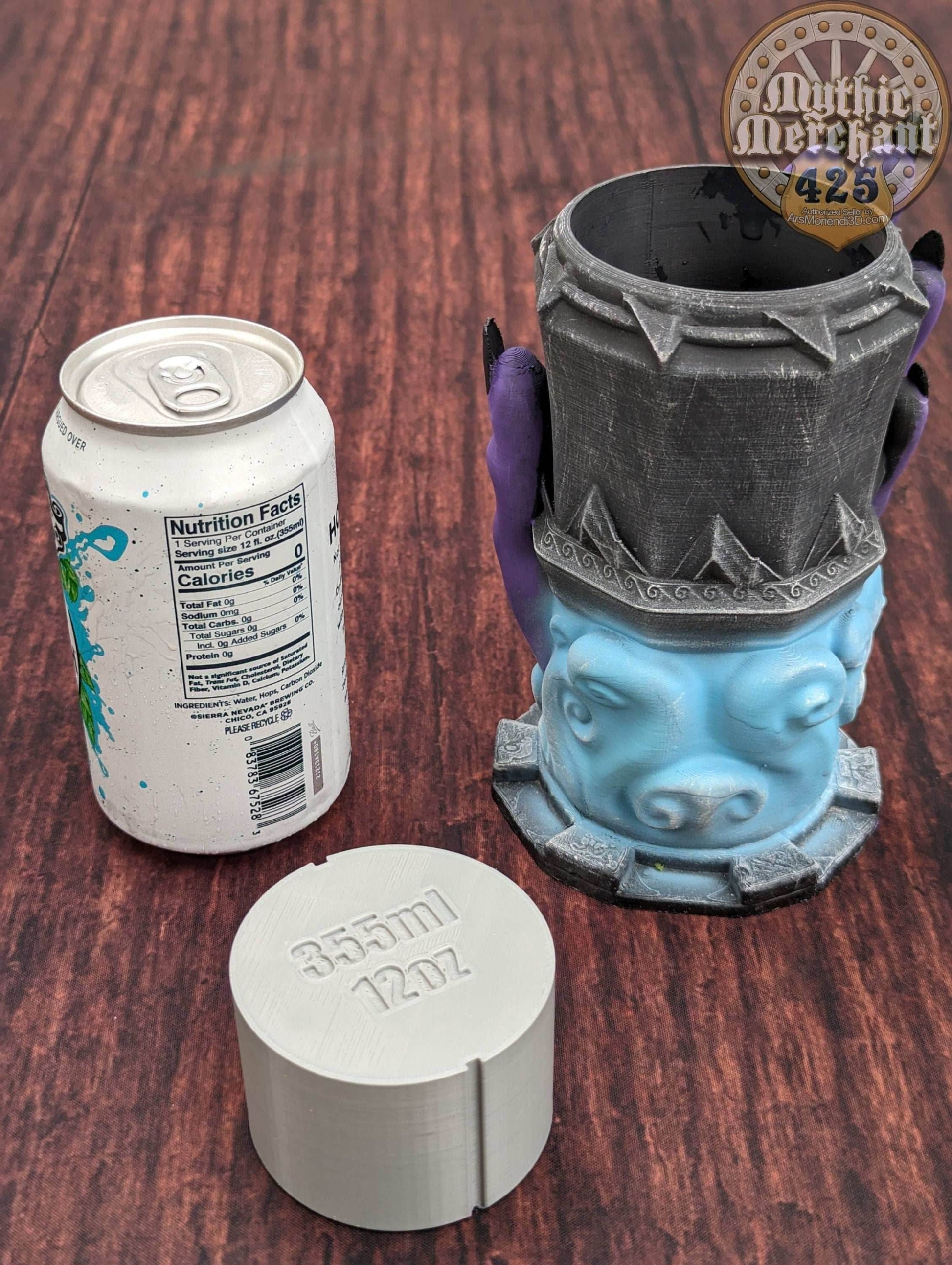 Sorcerer 3D Printed Can Holder- Mythic Mugs Collection by Ars Moriendi 3D- Harness Mystic Powers! - Black / Threaded with Lid