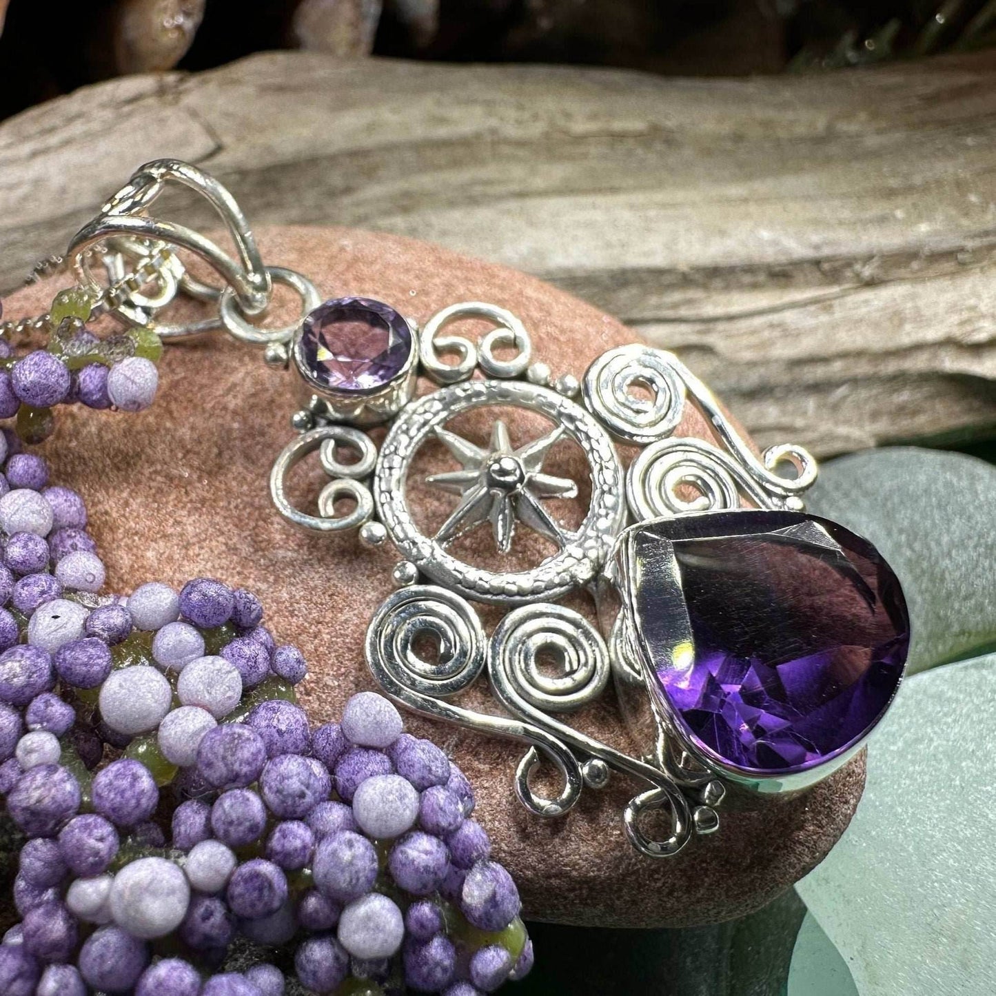 True North Compass Necklace - Purple Amethyst Tear / 18