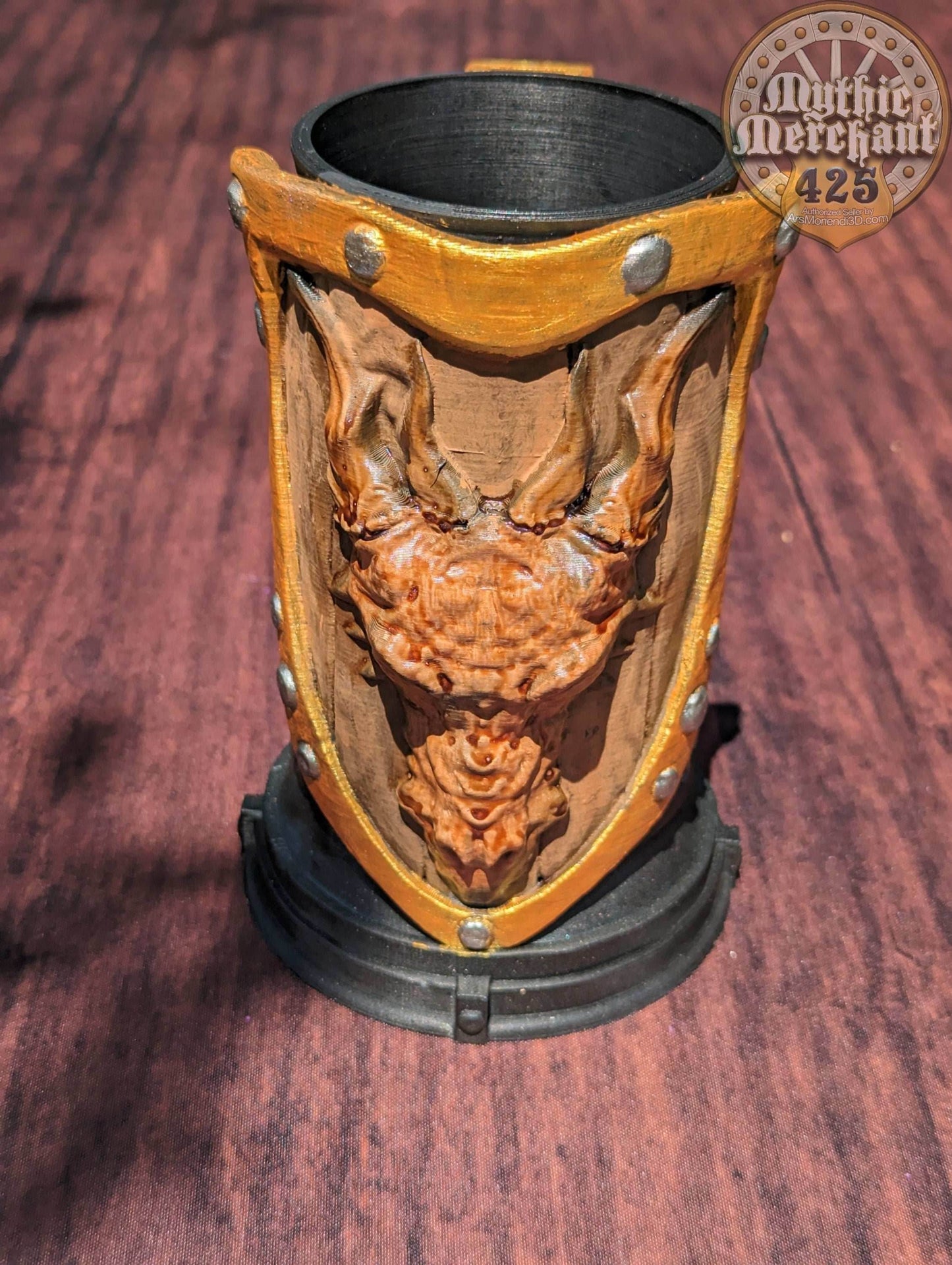 Fighter Class 3D Printed Dice Vault | Drink Koozie | Mug Stein | Tabletop RPG Gaming Fantasy Cosplay - Dungeons and Dragon DnD D&D Wargaming - Black / Non Threaded-No Lid