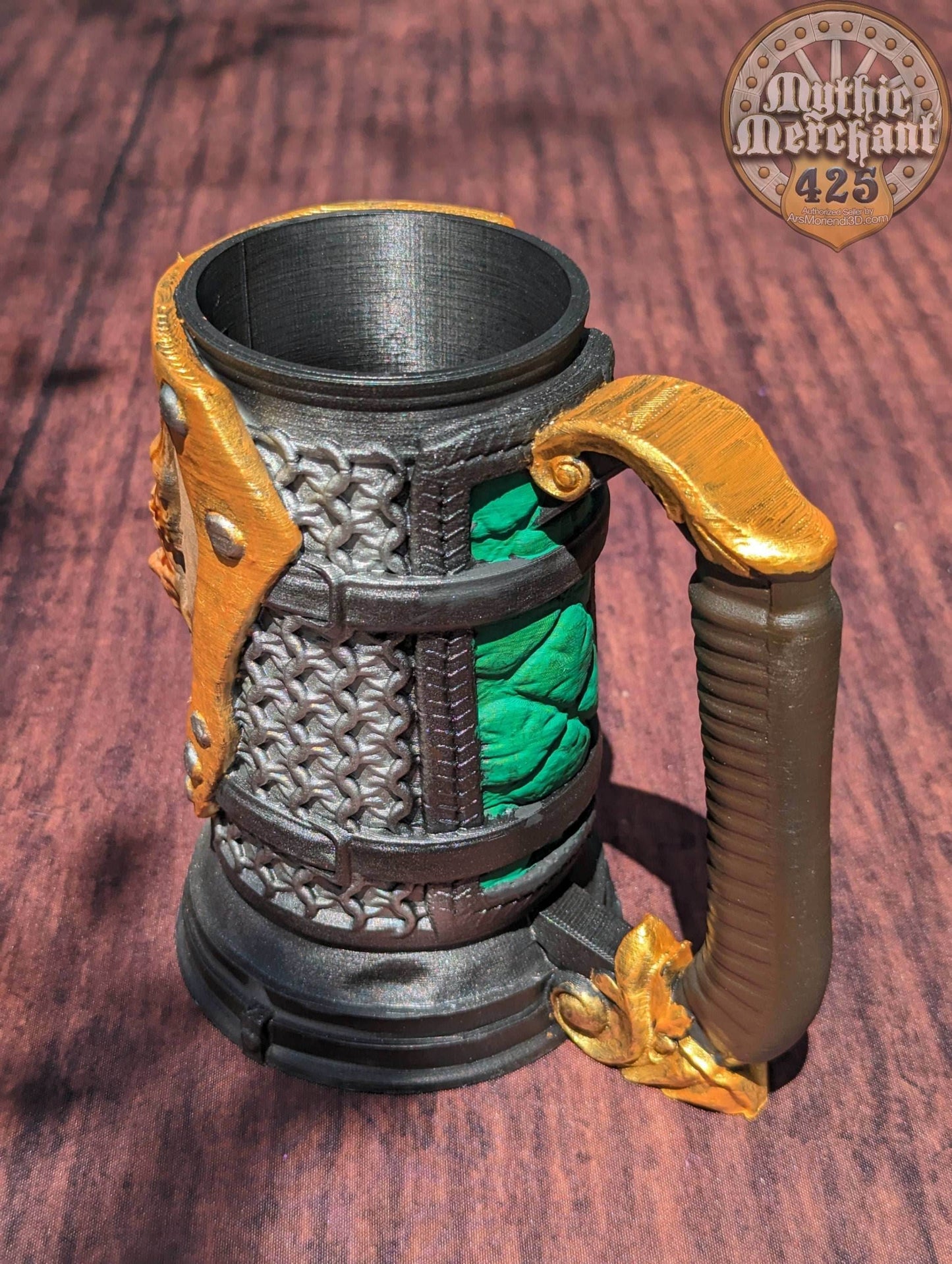 Fighter Class 3D Printed Dice Vault | Drink Koozie | Mug Stein | Tabletop RPG Gaming Fantasy Cosplay - Dungeons and Dragon DnD D&D Wargaming - Black / Non Threaded-No Lid