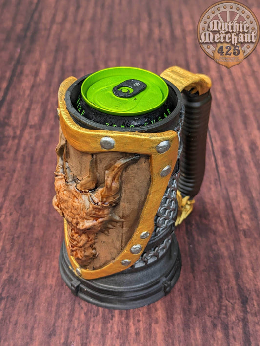 Fighter Class 3D Printed Dice Vault | Drink Koozie | Mug Stein | Tabletop RPG Gaming Fantasy Cosplay - Dungeons and Dragon DnD D&D Wargaming - Black / Non Threaded-No Lid