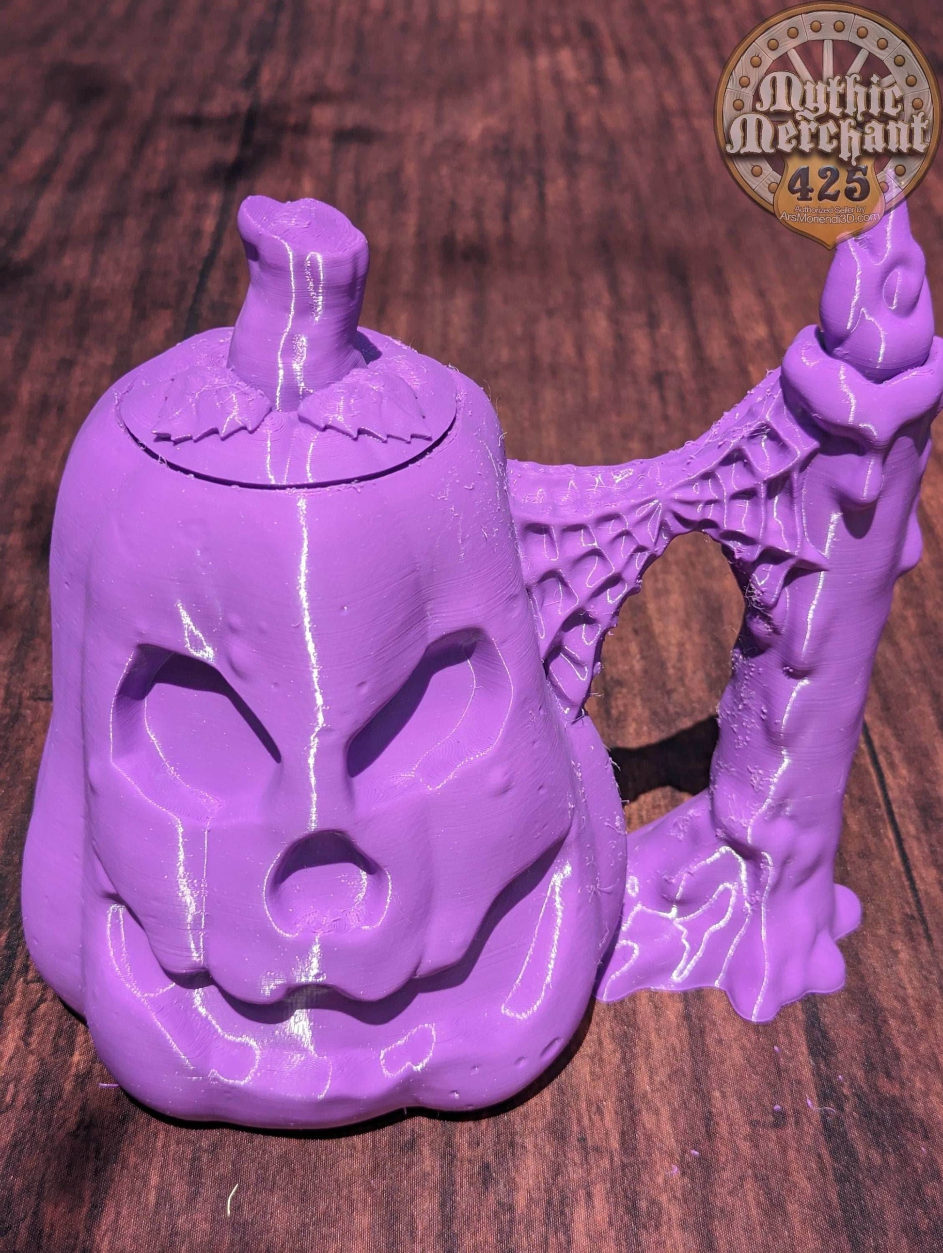 Jack O' Lantern Can Holder- Mythic Mugs Collection by Ars Moriendi 3D- Embrace the Spirit of Halloween! - Black / Non Threaded-No Lid