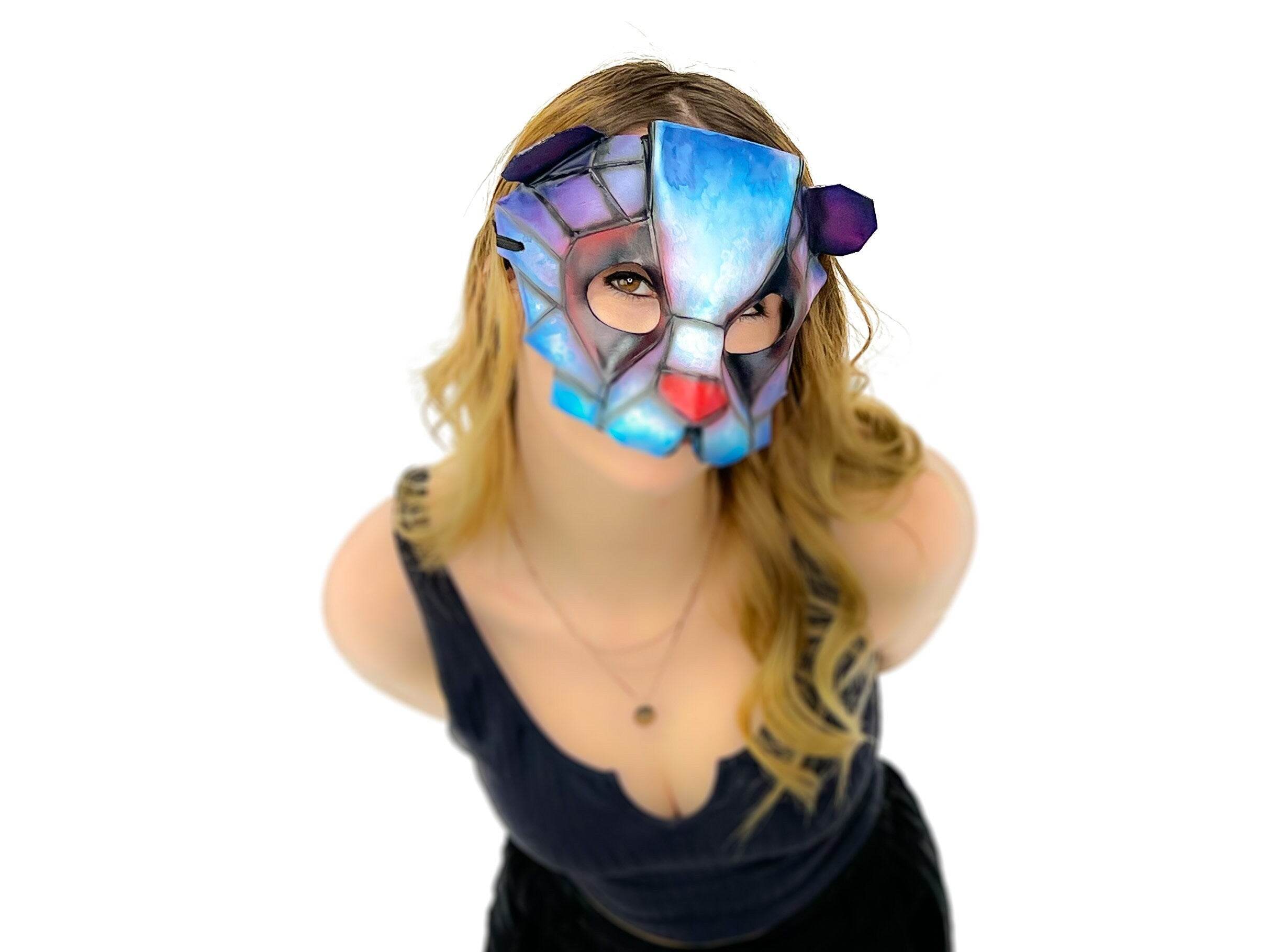 Geometric Watercolor Style Panda Bear Leather Mask - 