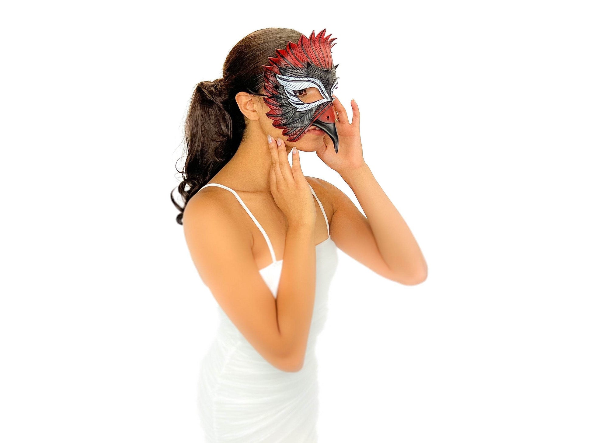 Red Raven Handmade Genuine Leather Mask - 