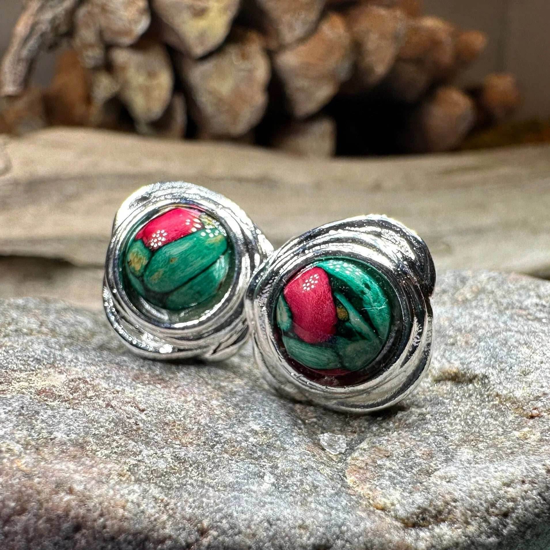 Celtic Heathergems Post Earrings - Red Green