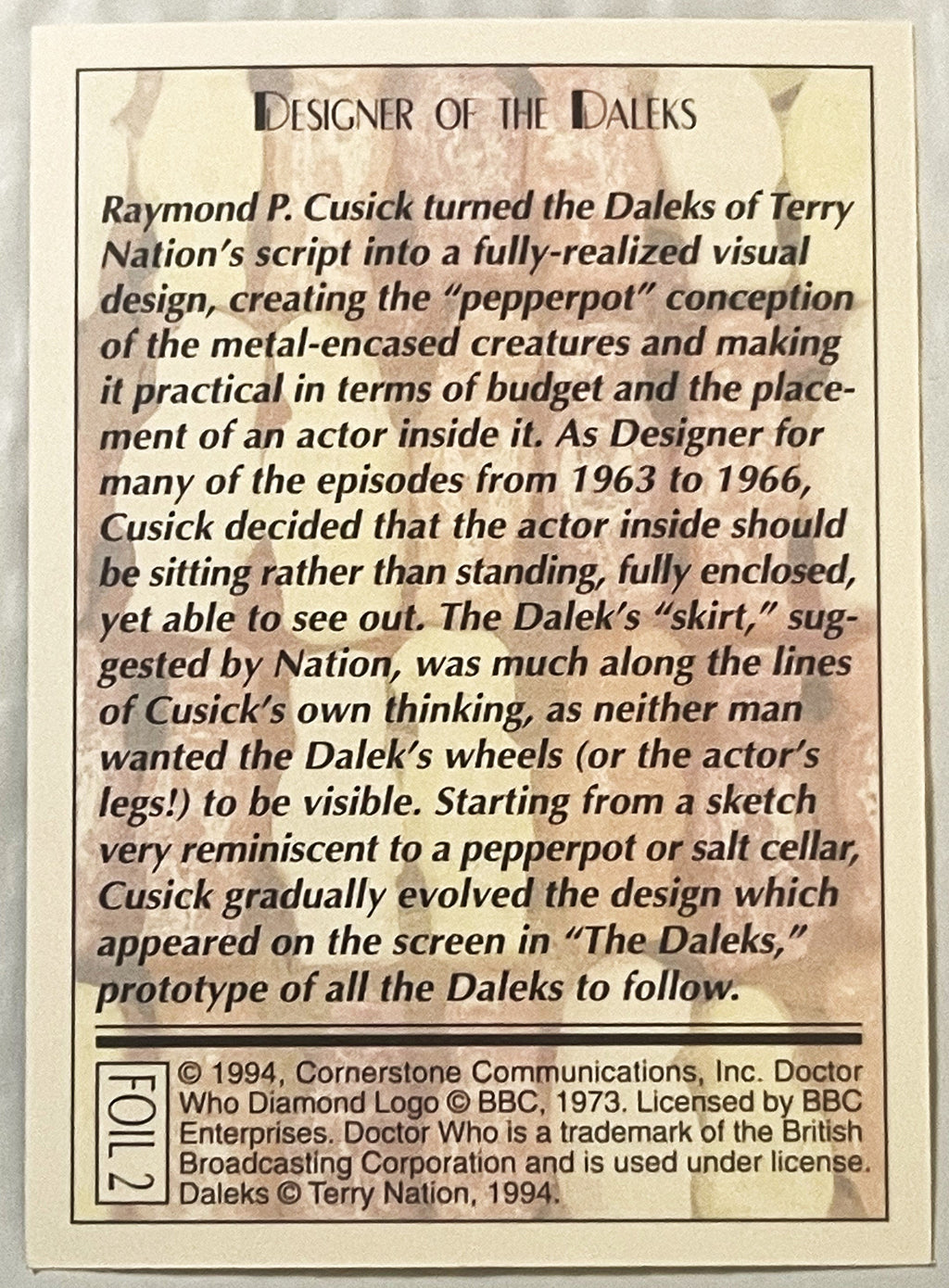 🛸 Vintage 1994 Doctor Who Daleks Foil Trading Cards — Cards 1–3 of 6