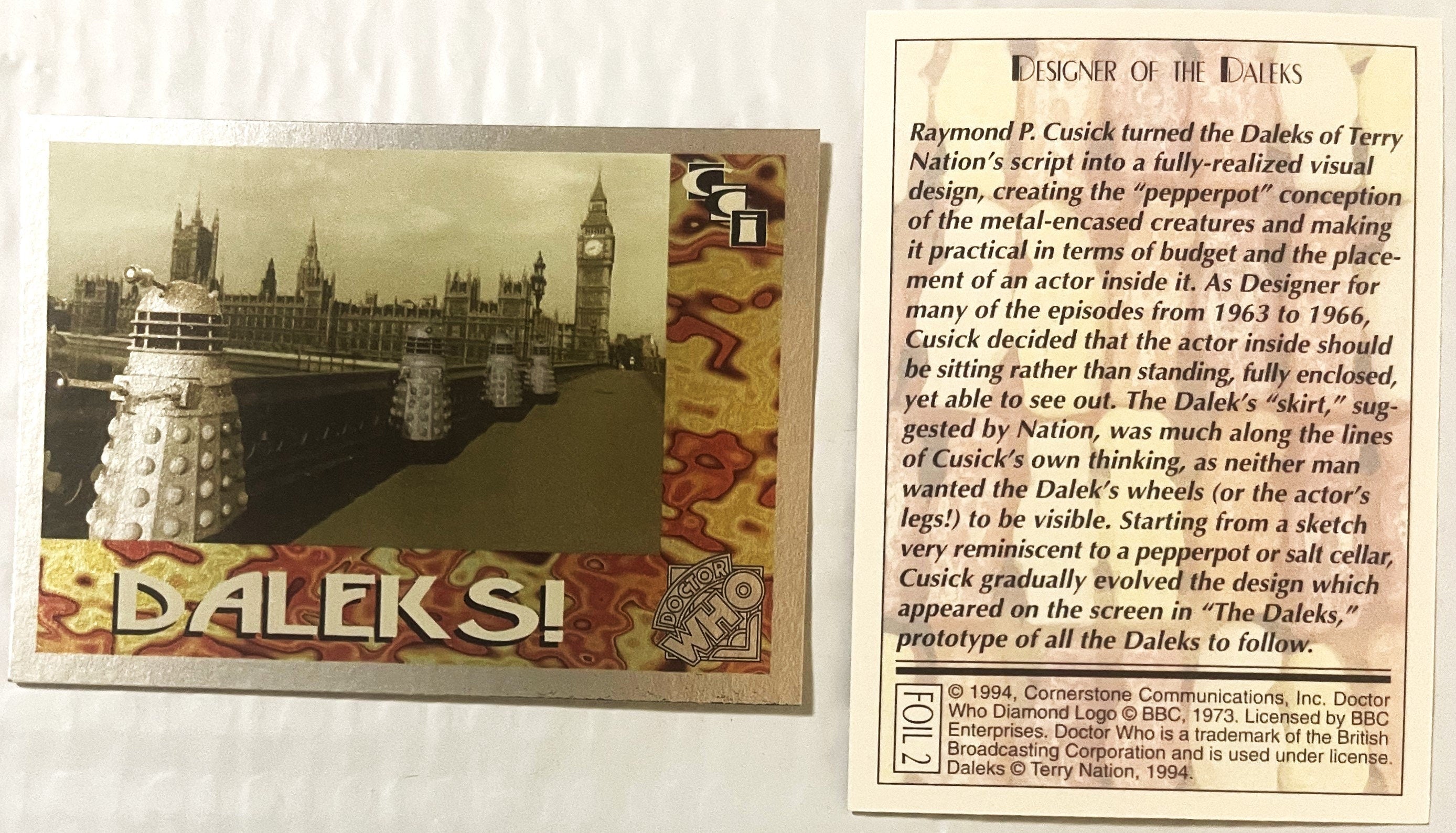 🛸 Vintage 1994 Doctor Who Daleks Foil Trading Cards — Cards 1–3 of 6