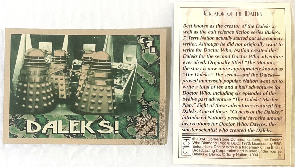 🛸 Vintage 1994 Doctor Who Daleks Foil Trading Cards — Cards 1–3 of 6